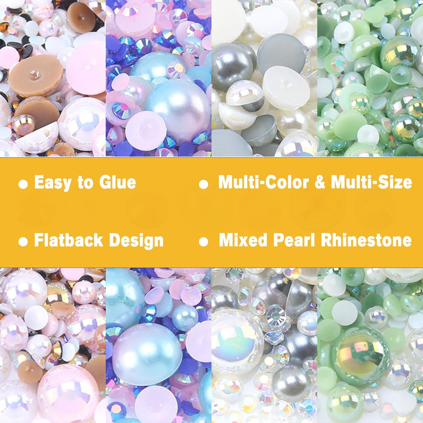 Flatback Pearls Rhinestones for Craft 30g 1400Pcs (2-10mm) Half Round Resin AB Color Rhinestones Pearls for Nail Art Face Body Tumblers-Pink,Blue