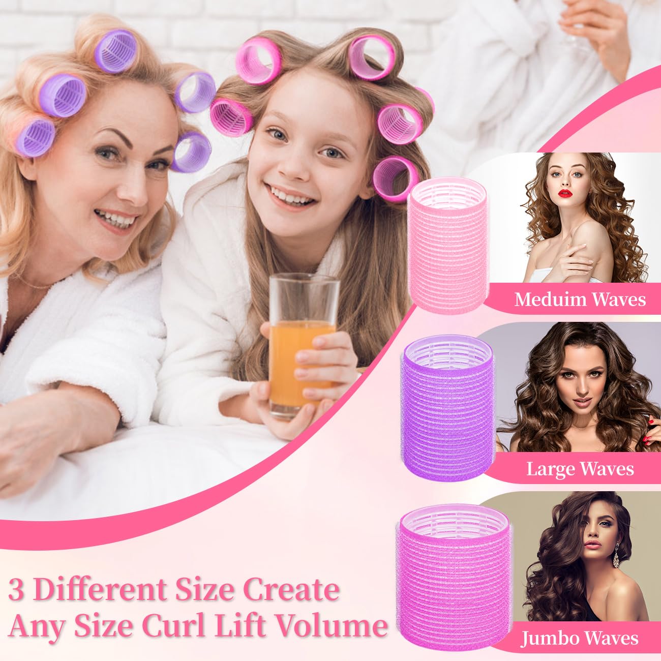 29 PCS Hair Roller Set Hair Curlers, Rollers for Hair Blowout Look with Stainless steel Clips Jumbo Large Medium Hair Curlers for Short Long Hair