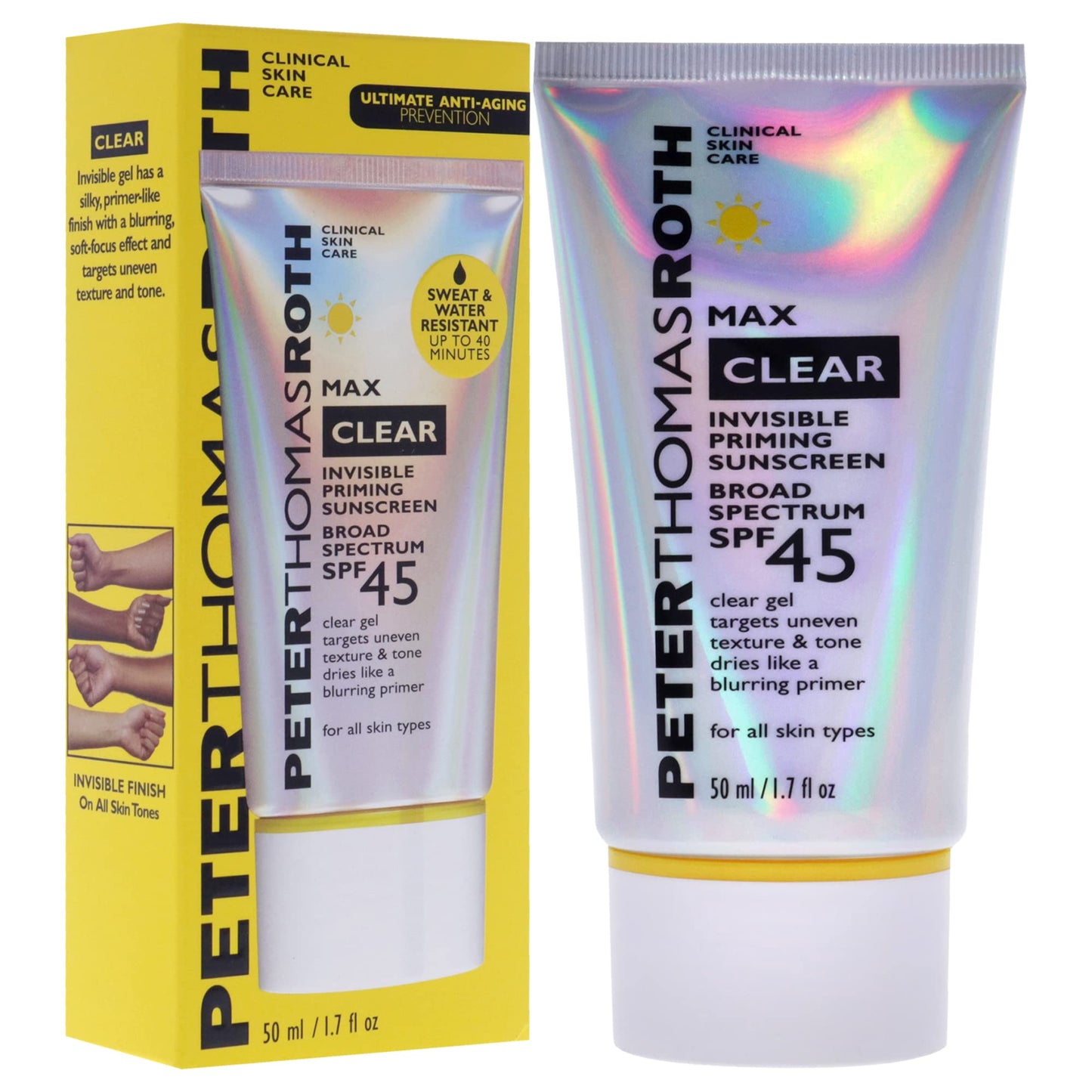 Peter Thomas Roth | Max Clear Invisible Priming Sunscreen Broad Spectrum SPF 45 | Makeup Primer with SPF, Water-Resistant Sunscreen Gel with Silky Finish, 1.7 fl. oz.