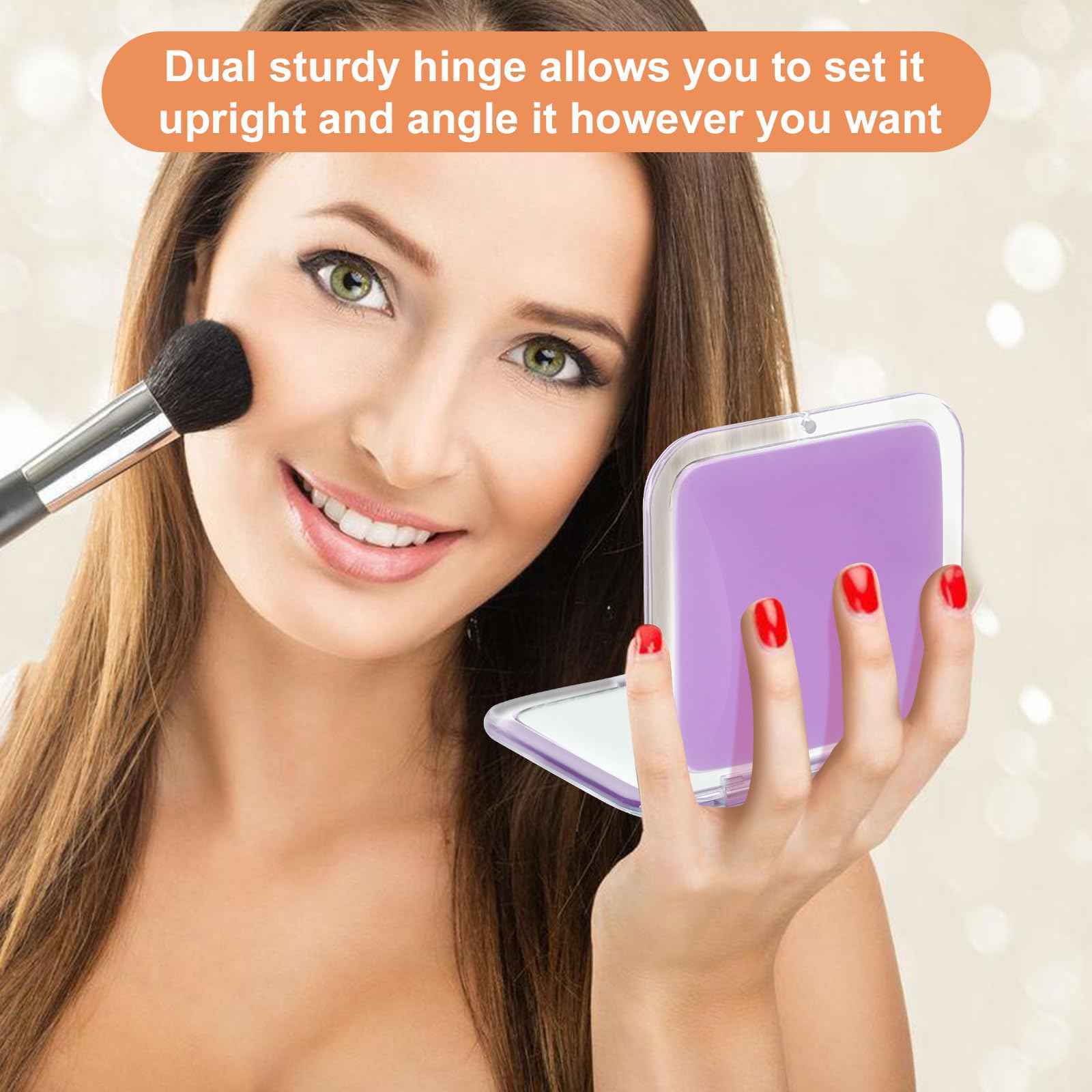 Compact 15X Magnifying Makeup Mirror for Travel, Small Pocket Mirror-Handheld, Foldable & Portable 2-Sided with 15X Magnifying and 1X Mirror for Purses - Square 3.3 x 3.3 inch (Purple)