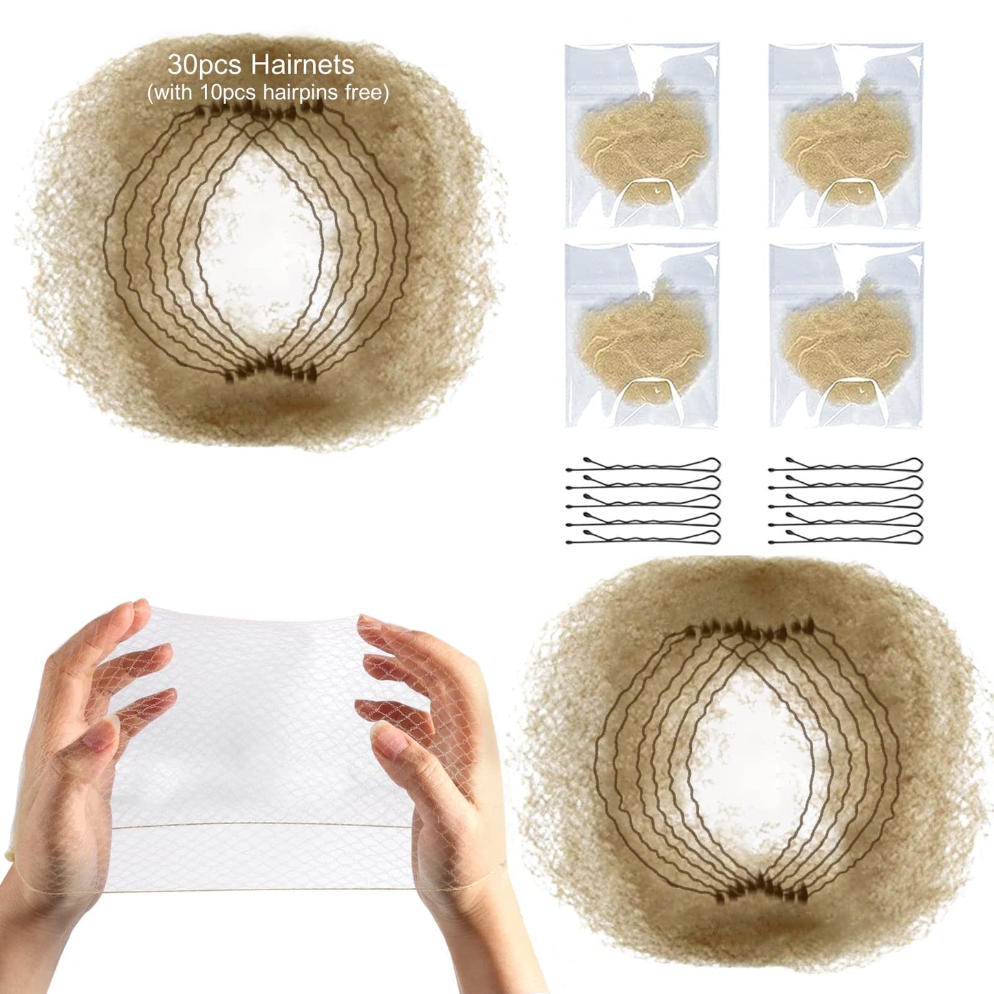 KKTOCHVC 15pcs 20 Inches Reusable Hair Nets Invisible Hairnets Elastic Edge Mesh 50cm (Light Coffee-30pcs)