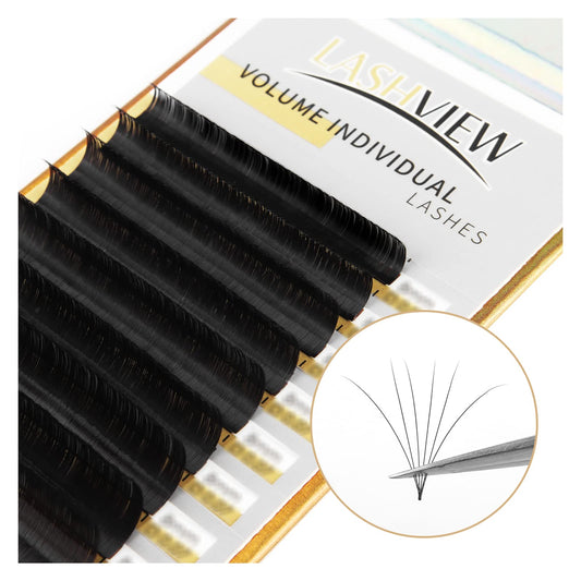 LASHVIEW 0.03mm D Curl Russian Volume Lashes 11mm Length Faux Soft Individual Eyelash Extension Pure Korean Silk Semi-Permanent Lashes (Salon Use)