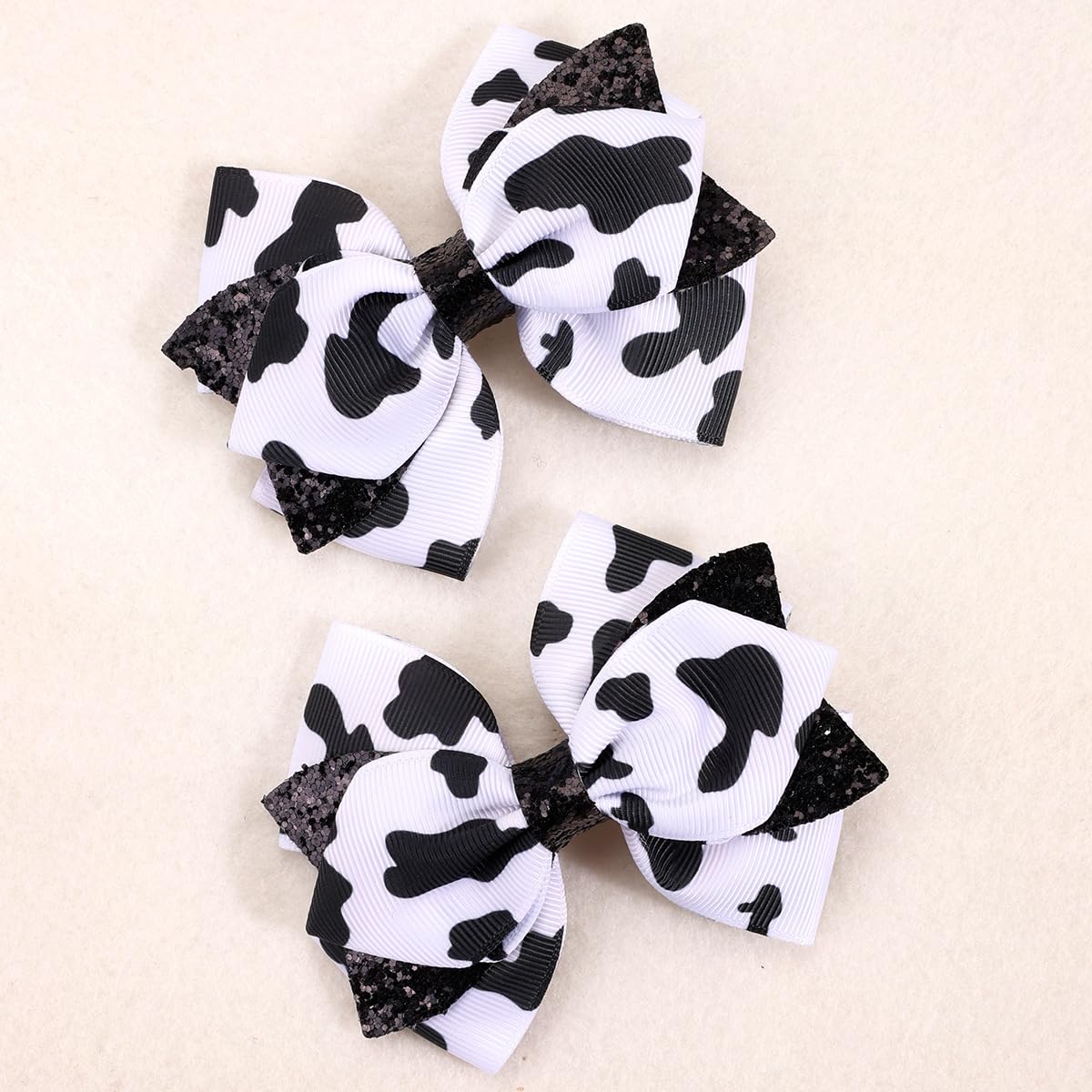 Cow Stria Cheerleading Cow Print Jumbo Hair Bow with Bowknot Ponytail Holder PHB11 (Hair Clip Bow - Black)