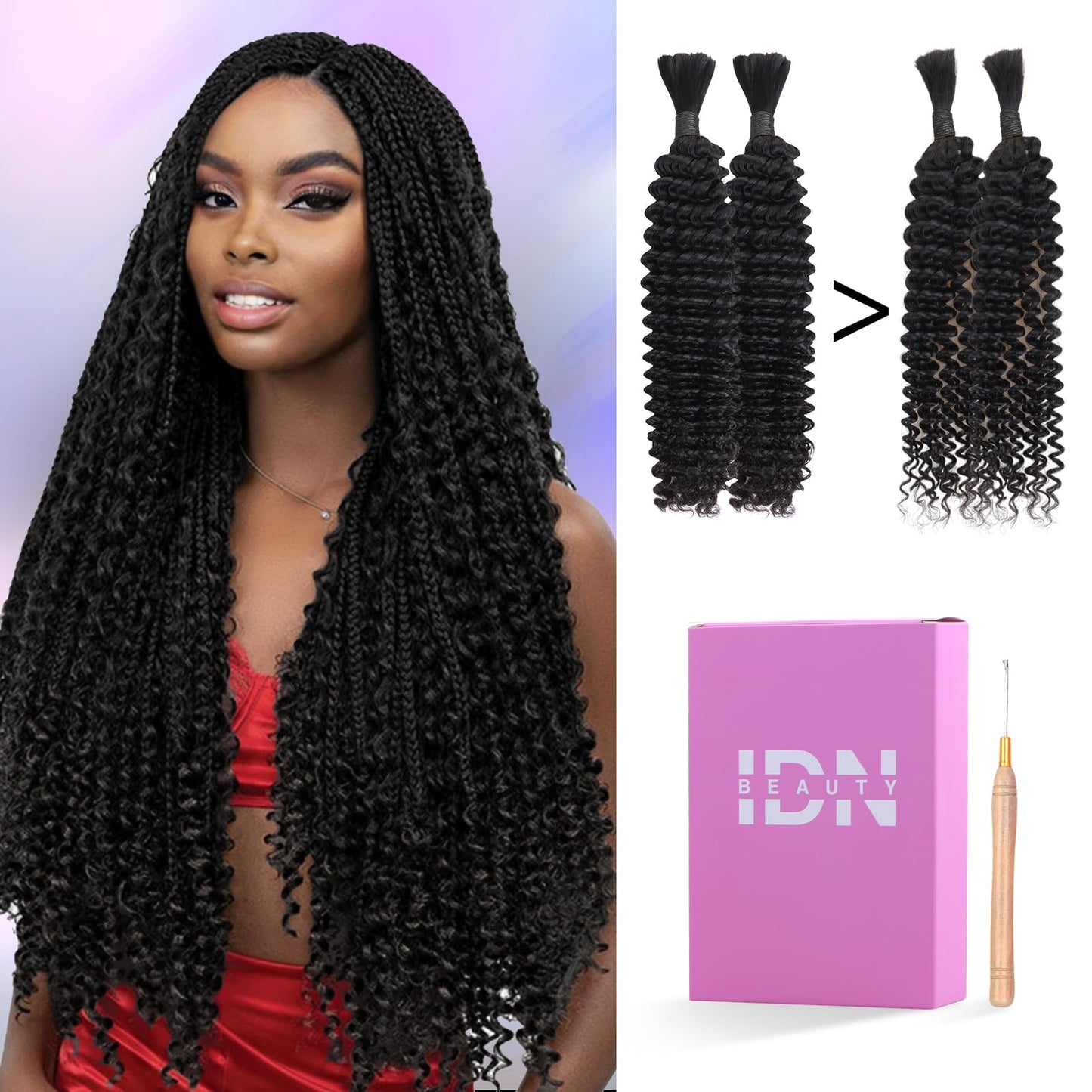 IDN BEAUTY Human Braiding Hair 18 Inch 100g Bulk Human Hair For Braiding Kinky Curly Natural Black Bulk Human Hair For BoHo Braids No Weft 15A Vietnam Virgin Braiding Hair