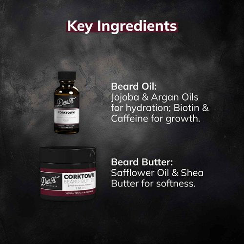 Detroit Grooming Co. Beard Oil & Beard Butter Bundle – Corktown (Vanilla, Tobacco & Cedarwood Scent) – Beard Hydration Set with Vitamin E & Sunflower Oil