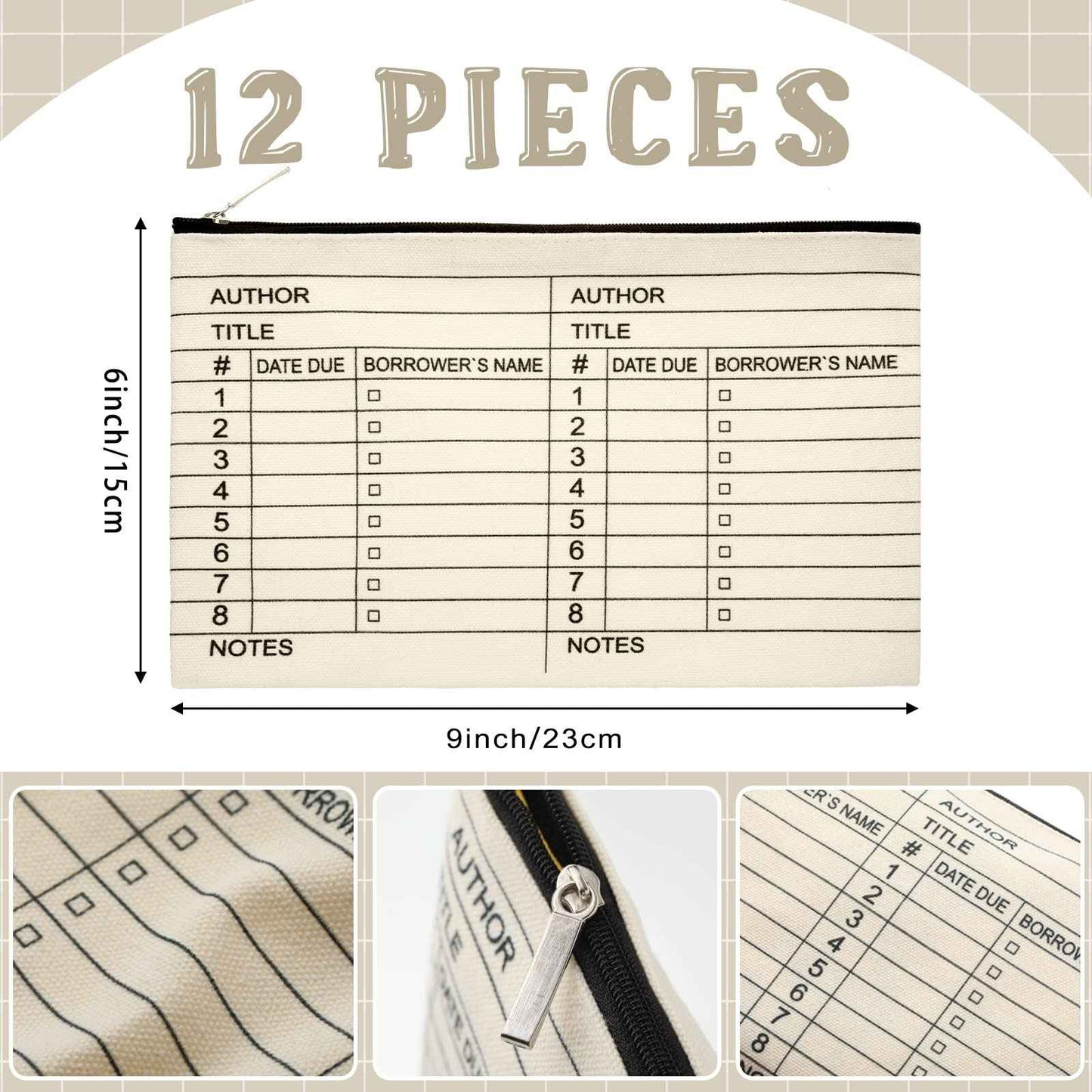 Yinder 12 Pcs Librarian Gifts for Book Lovers Thank You Library Card Pouch Bulk Teacher Librarian Appreciation Gifts for School Library Zipper Pouch Date Stamp(Classic Style)