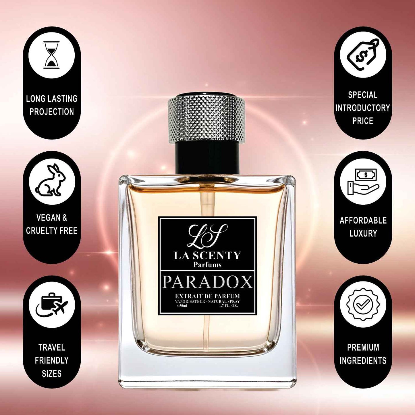 LaScenty Paradox | Comparable to PARADOXE for Women (1.7oz / 50ml) | Extrait de Parfum | Long-Lasting Soft Floral Amber Scent | Signature Feminine Luxury Fragrance