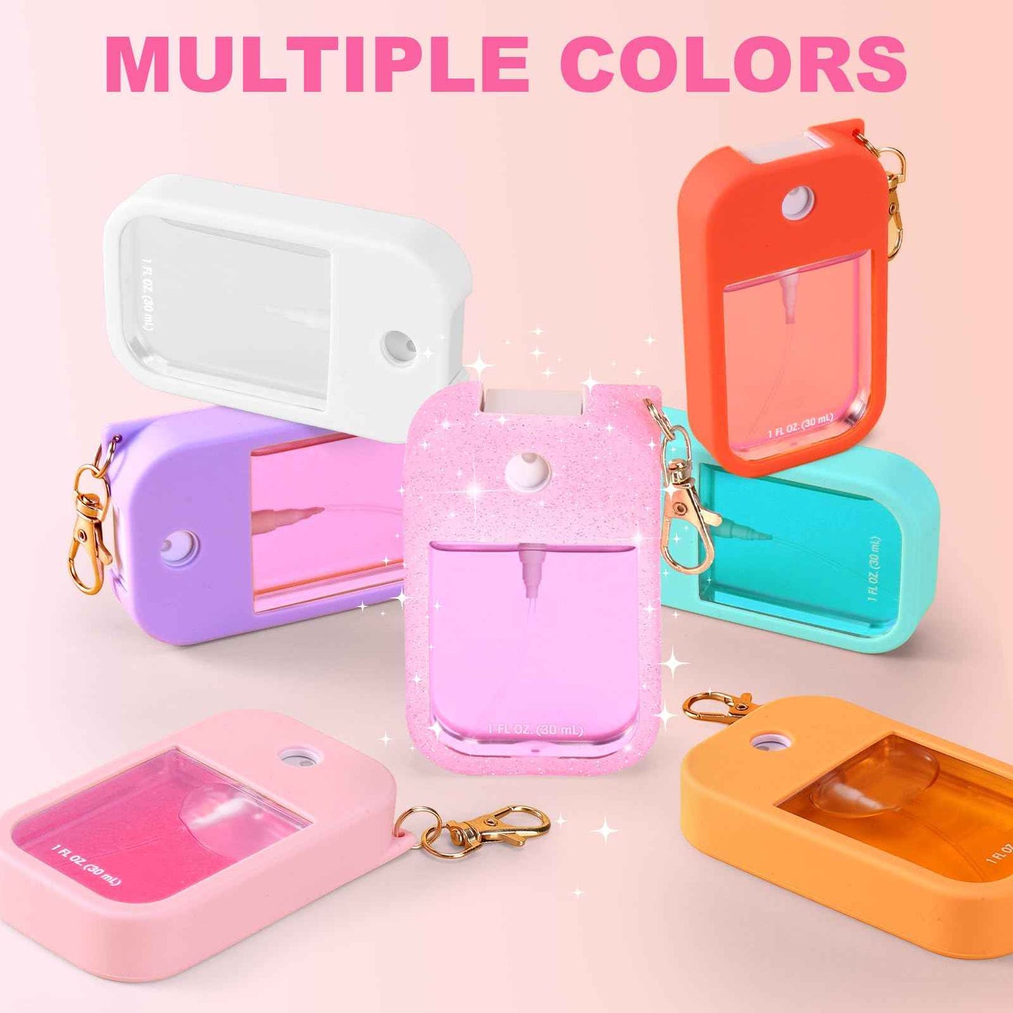 Palksky Hand Sanitizer Spray Case for Touchland,Protective Case with Keychain for Power Mist and Glow Mist1 fl oz(Glitter Sequin Pink),Travel Size