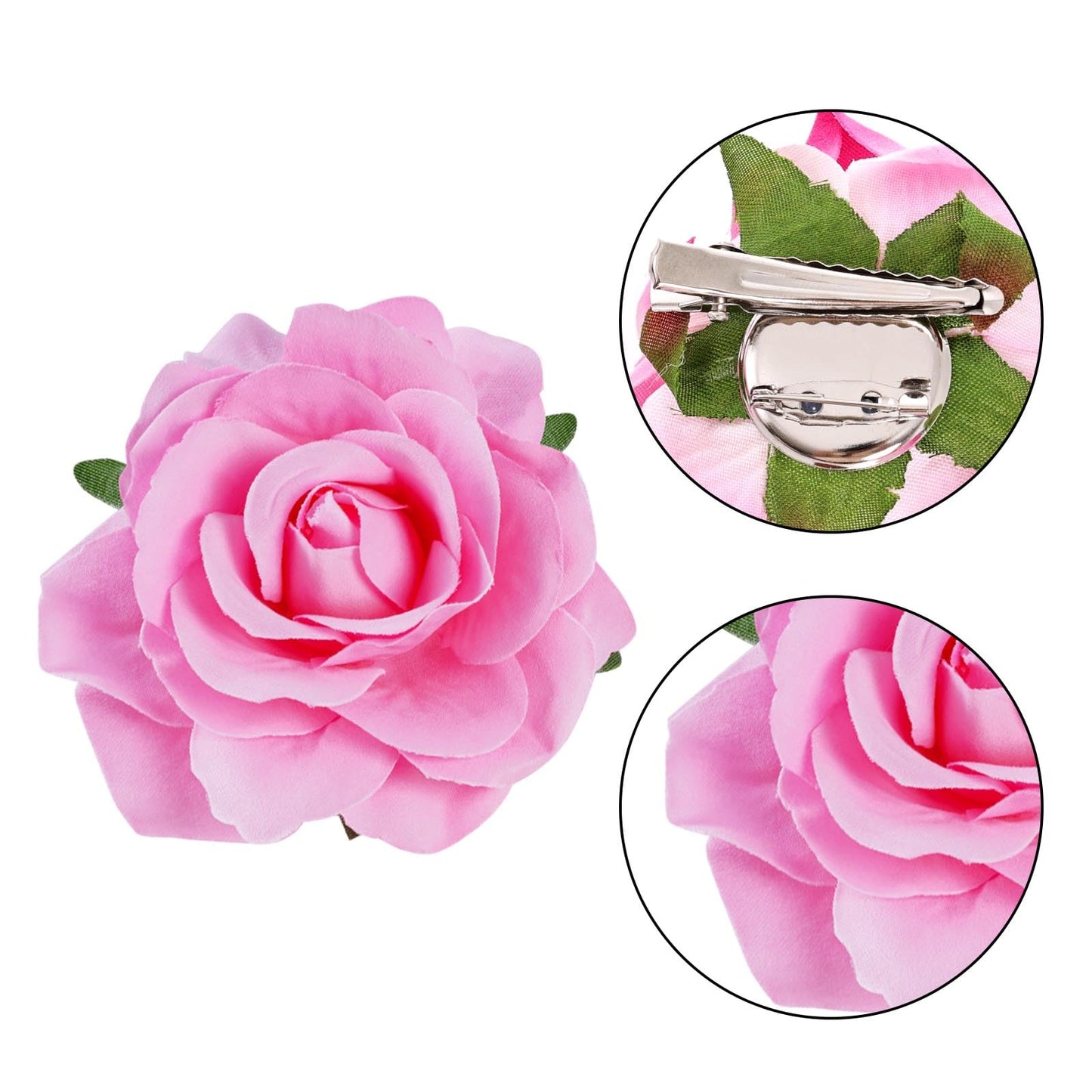 Topbuti Rose Hair Clip Flower Hairpin Rose Brooch Floral Clips, 4 Pcs Fabric Rose Flowers Hair Clips Mexican Hair Flowers Pin up Headpieces for Woman Girl Wedding Party Mother's Day (2 Sizes) (Pink)