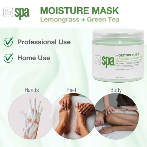 BCL SPA Organic Lemongrass and Green Tea for hands mask, foot mask, and body mask skin care spa treatment for women at home or professional spa with shea butter, argan oil, olive oil, aloe vera 16 oz