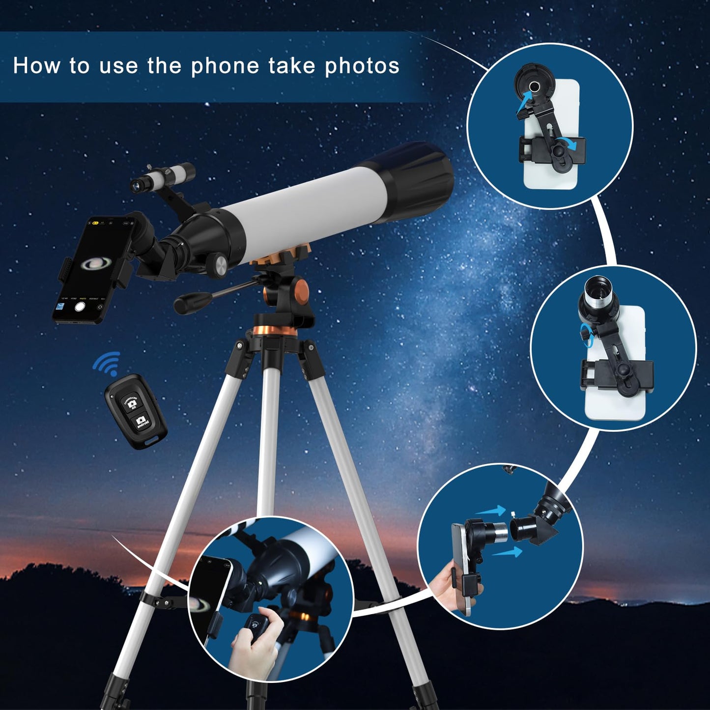 Telescope 90mm Aperture 800mm Telescope for Adults with High Powered, Refractor Telescopes for Kids & Beginners, Multi-Coated High Transmission AZ Mount Portable Telescope Includes Carry Bag