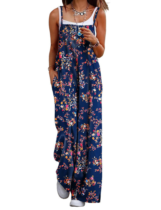 YESNO Women's Summer Boho Casual Jumpsuits Wide Leg Overalls Floral Print Baggy Rompers with Pockets XS PZZCR 30