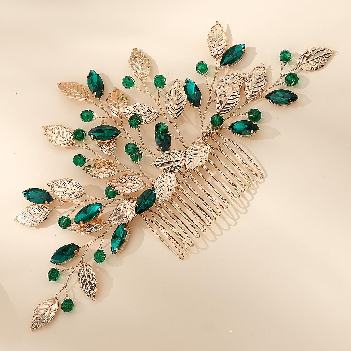 Bridal Wedding Handmade Green Rhinestone Sparkly Hair Pins, Headpiece Clips and Side Combs for Women and Girls