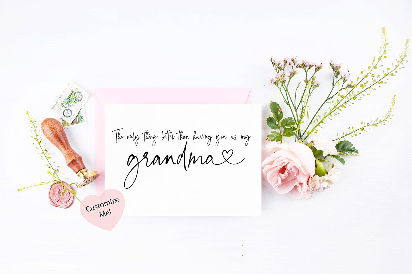 Pregnancy Announcement Card for Grandma, New Great Grandma Baby Reveal Card from Grandchild Granddaughter Grandson (Grandma w Heart)