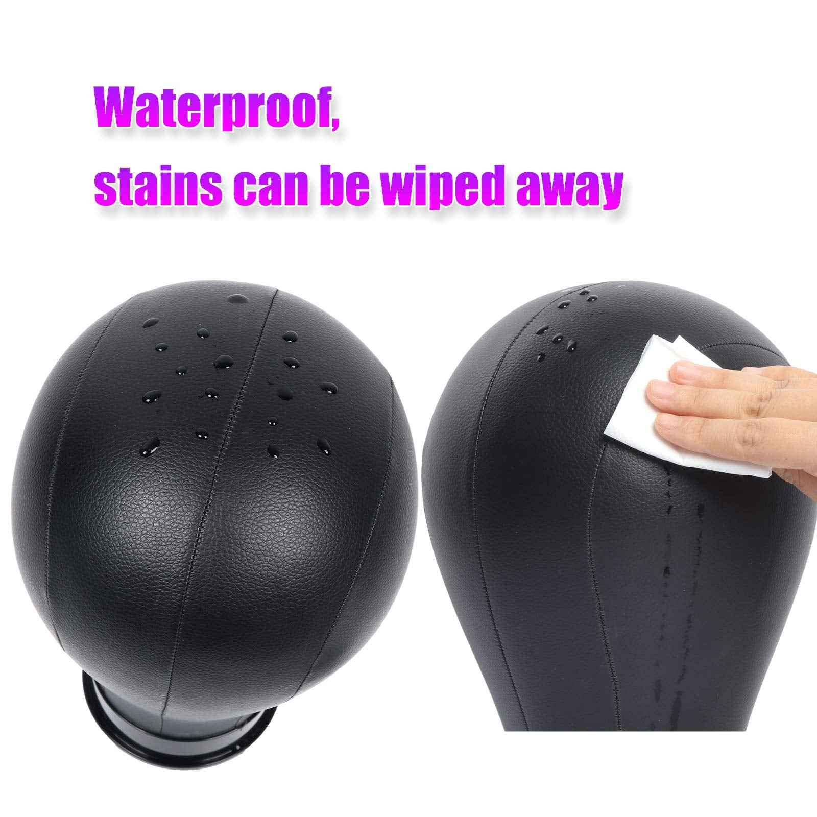 Bileaf 22 Inch Leather Wig Canvas Block Mannequin Head with Stand for Wigs Making Display Styling Canvas Head with Table C Stand Clamp Holder(Black Leather)