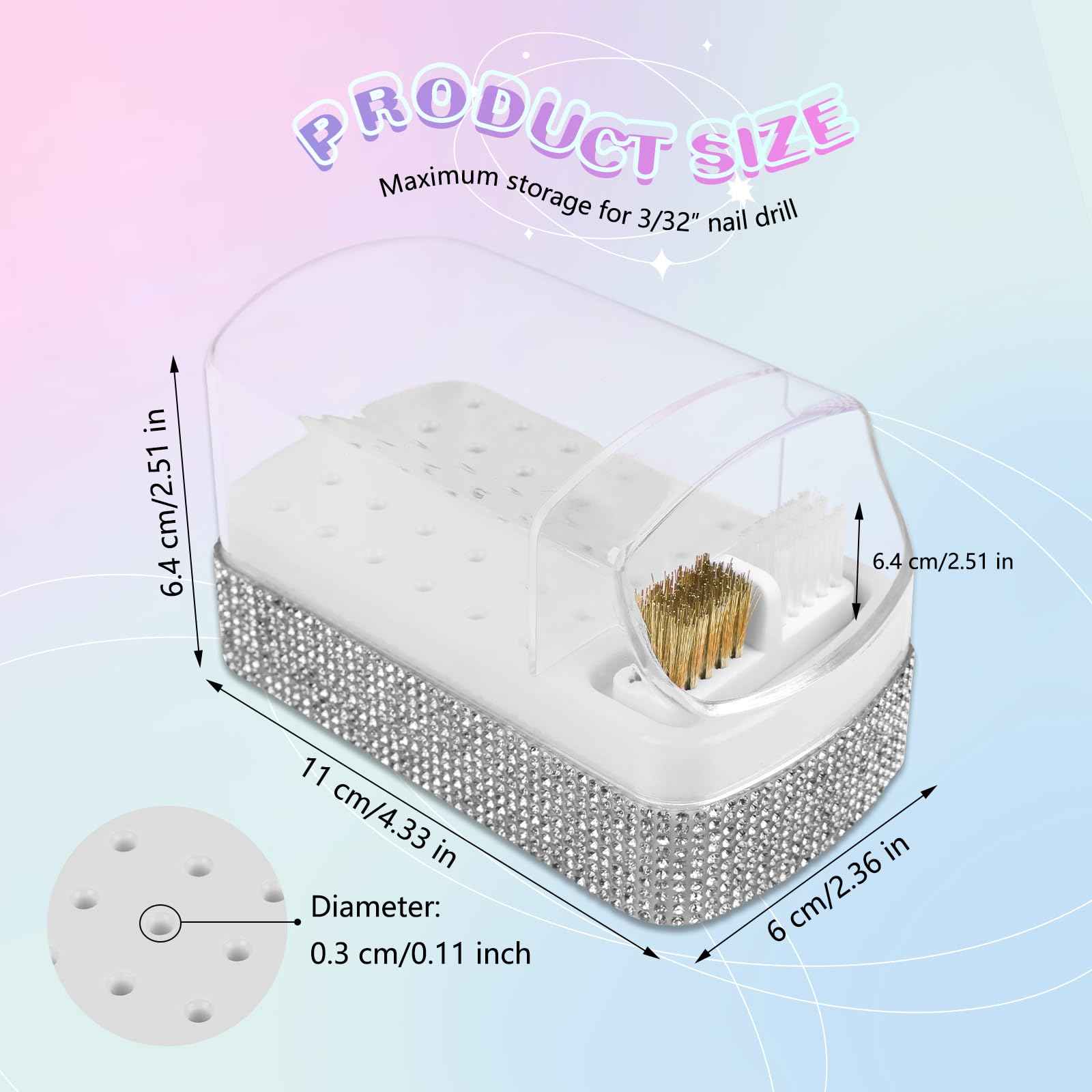 2 in 1 Nail Drill Bits Holder: 30 Holes Nail Bits Organizer Case with Cleaner Brush, Dustproof Efile Nail Tech Bits Storage Container Box Manicure Tools Accessories Display for Salon Home(Only Box)