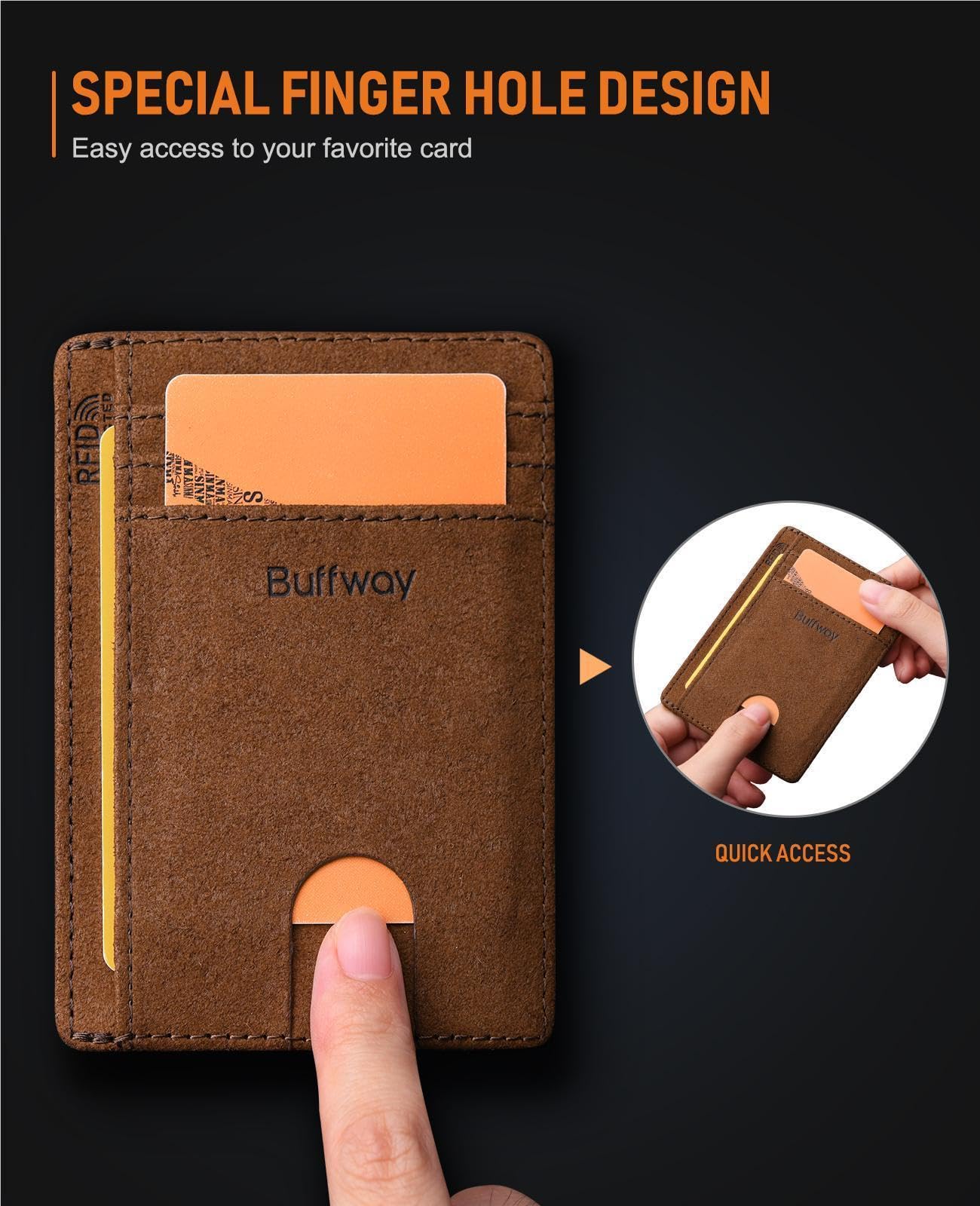 Buffway Slim Minimalist Front Pocket RFID Blocking Leather Wallets for Men and Women - At Sahara Coffee