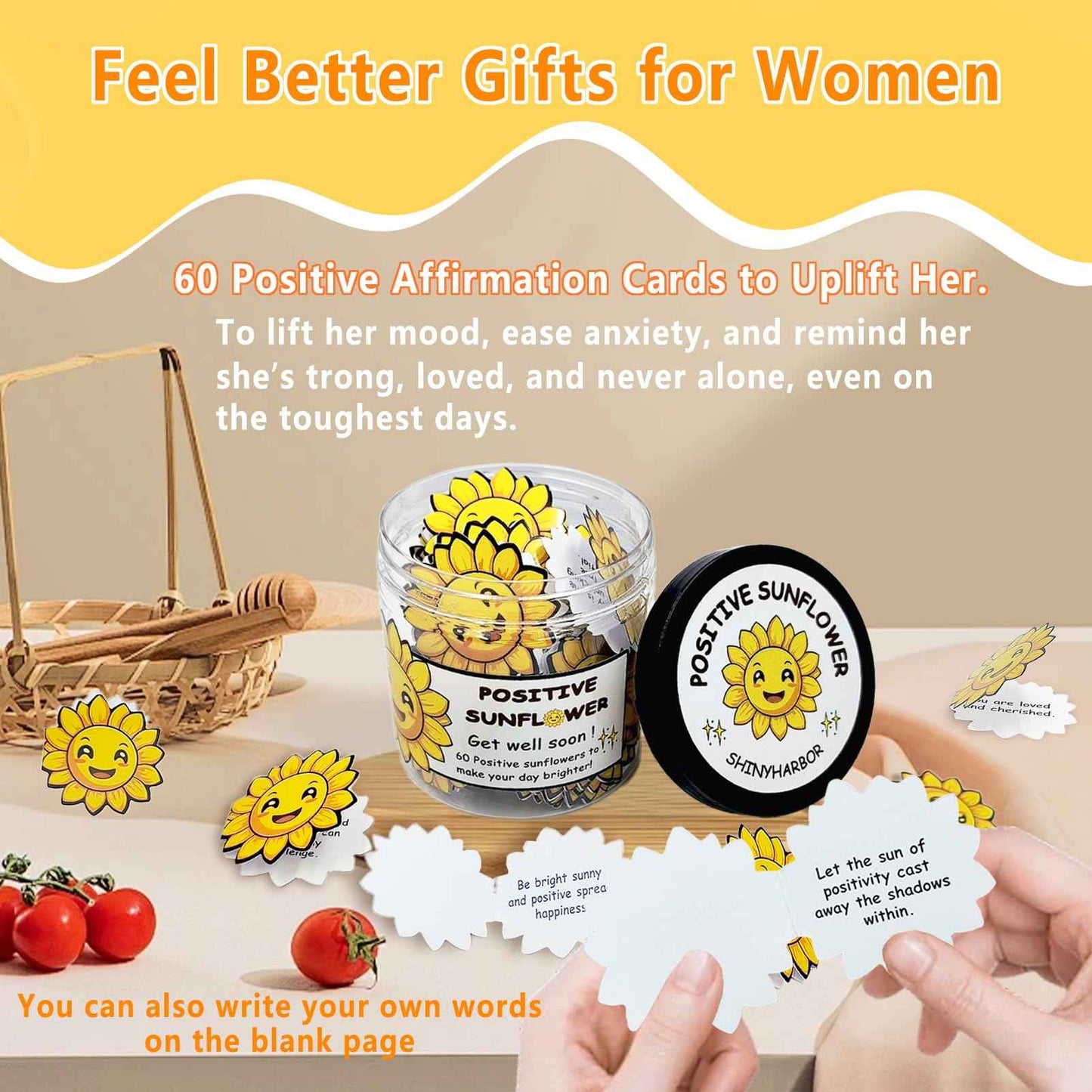 Sunshine Box - Sunflower Get Well Soon Gift Baskets for Women Girls - Ideal Care Package for Wife, New Moms,Sisters, Friends, People with Depression Mastectomy Post-surgery Recovery