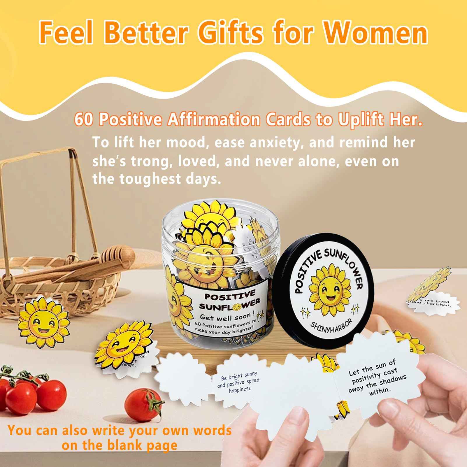 Sunshine Box - Sunflower Get Well Soon Gift Baskets for Women Girls - Ideal Care Package for Wife, New Moms,Sisters, Friends, People with Depression Mastectomy Post-surgery Recovery