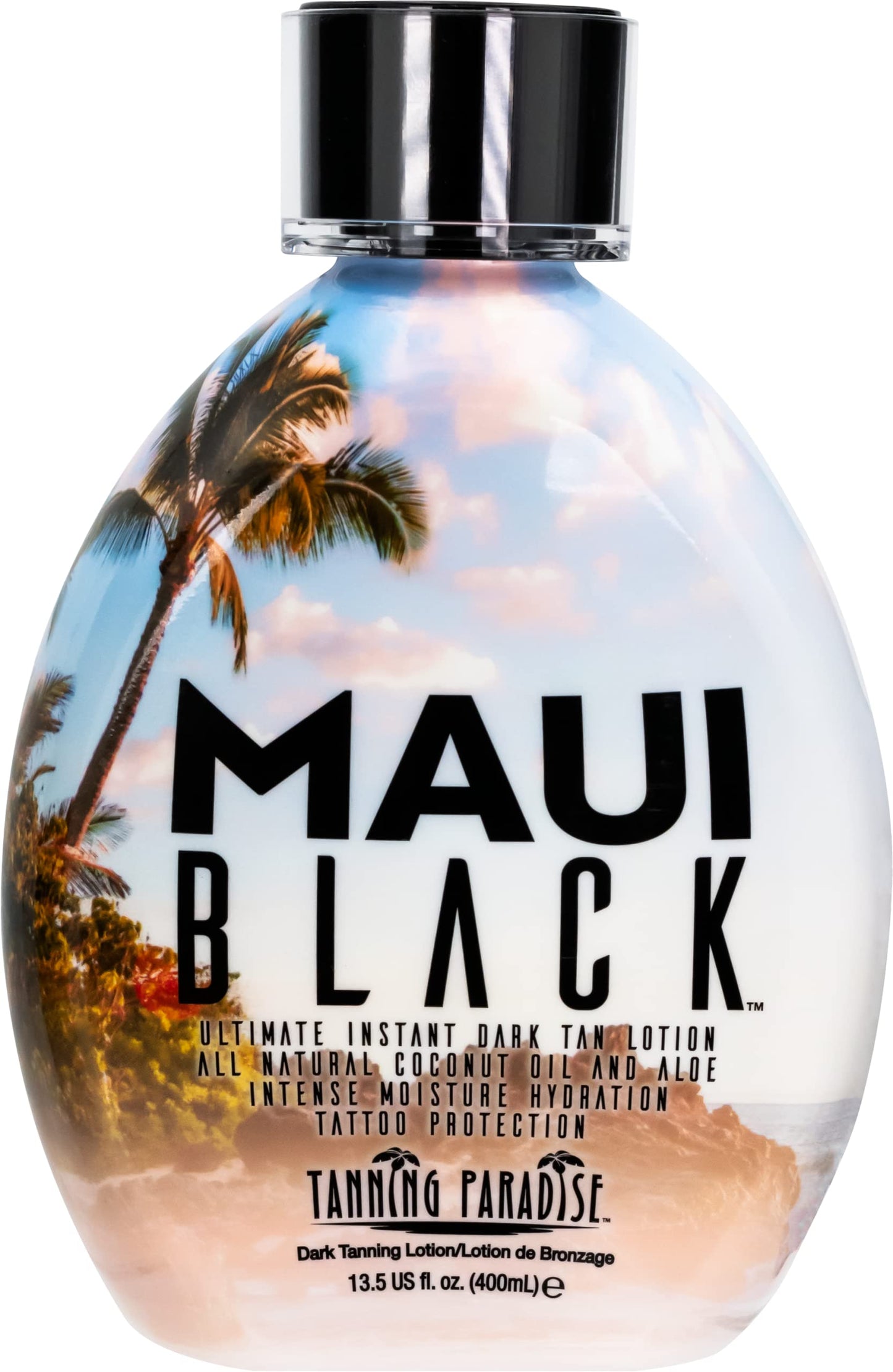 Tanning Paradise Maui Black Lotion – Instant Dark Self Tanner Natural Self-Tanning with Coconut Oil and Aloe Hydration Boost Tattoo Protection 13.5oz