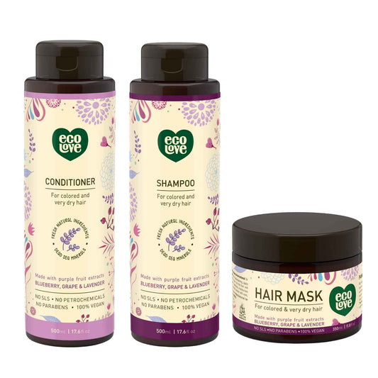 ecoLove Natural Lavender Extract Bundle Set, Hair Mask for Dry Damaged Hair & Natural Conditioner & Shampoo