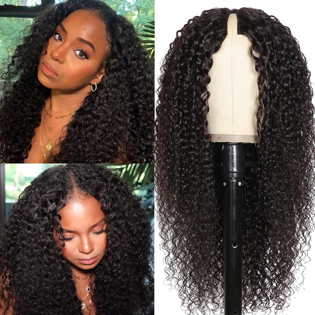 UNICE Curly V Part Wig Human Hair No Leave Out 180% Density Upgrade U part Wigs with Clips Glueless Wig Human Hair for Women Beginner Friendly No Lace No Glue No sew in 20 inch