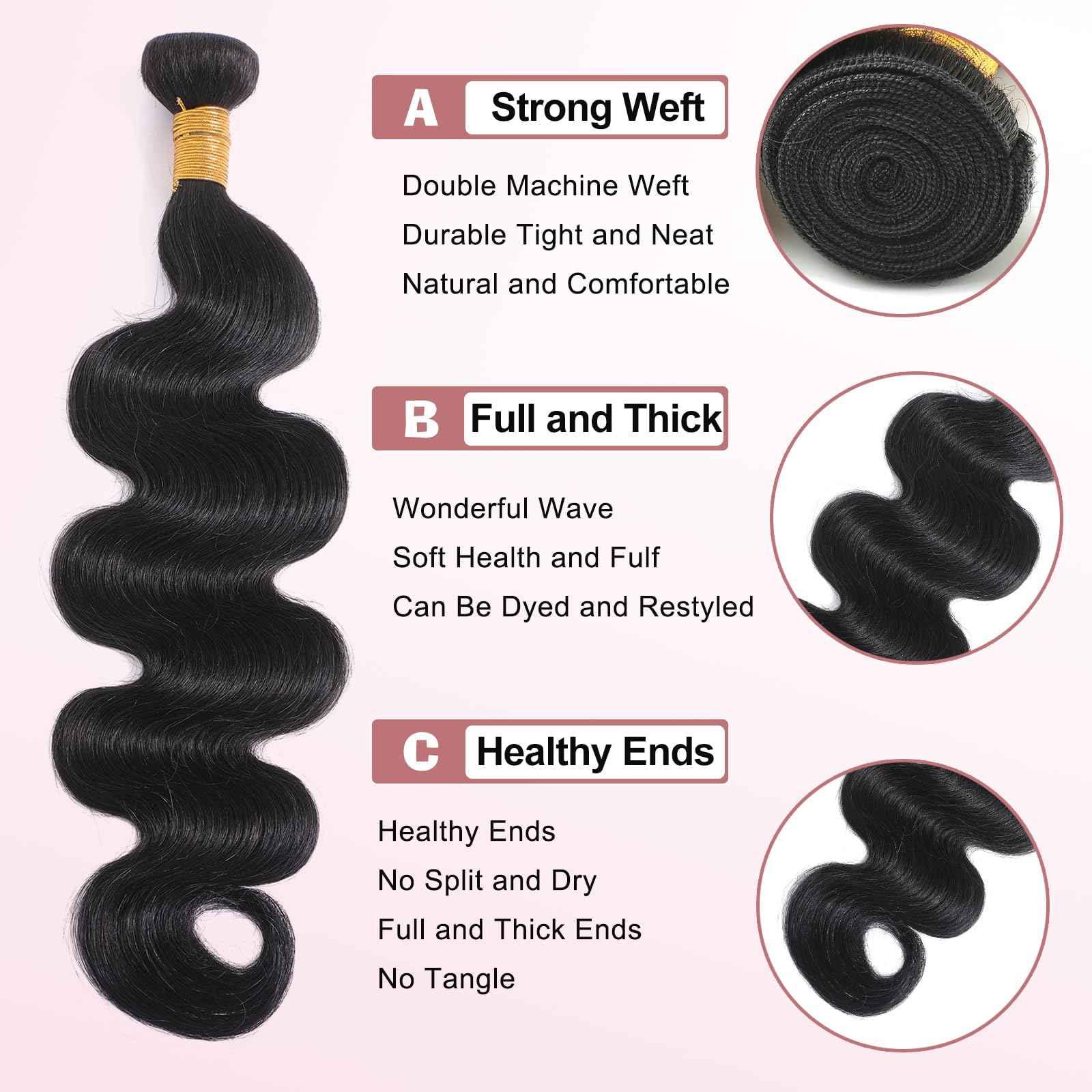 26 INCH Body Wave Bundles 100G Human Hair Single Bundles Unprocessed Brazilian Virgin Hair Weave Bundles Human Hair Extensions Natural Color