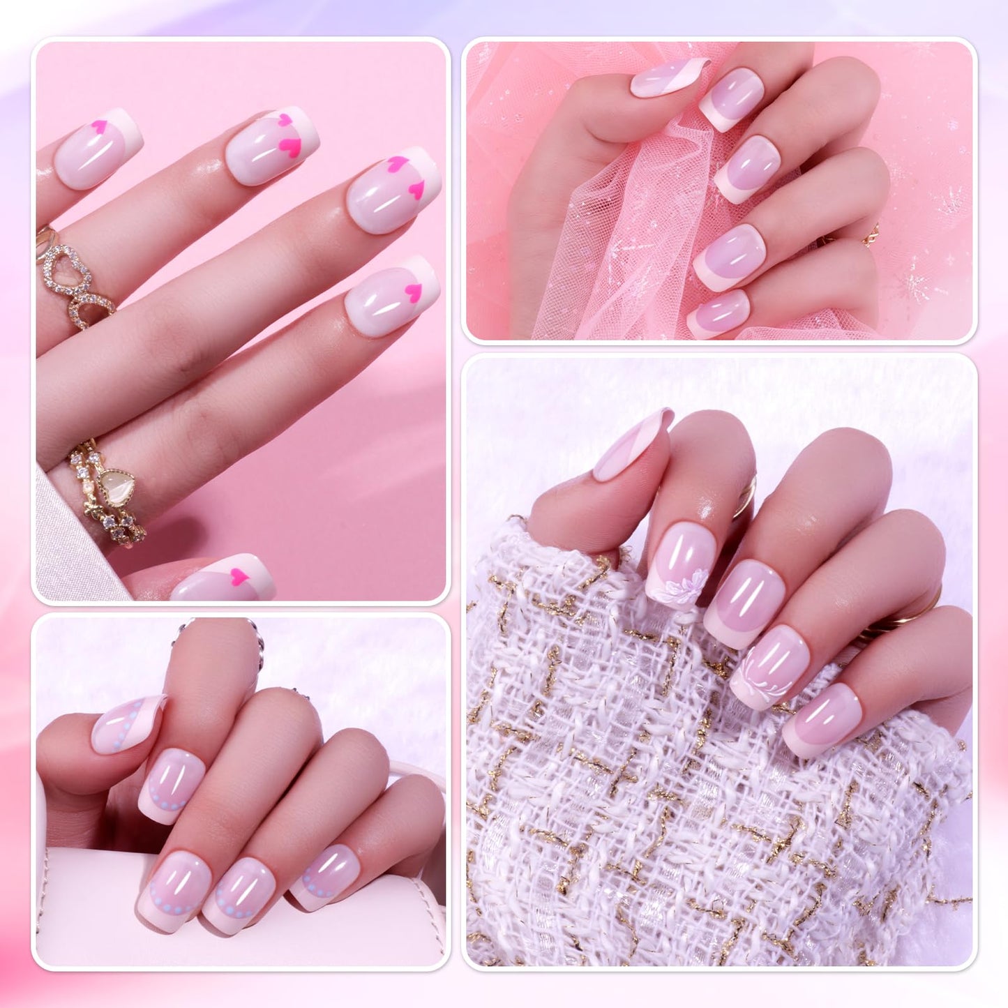 Jofay Fashion French Tip False Nails Tips,Press On Nails, Nails Press on Short Nude Pink Color Artificial False Nails, Glue on Nails Set with Nail File Short Nails With Glue, 10 Pack