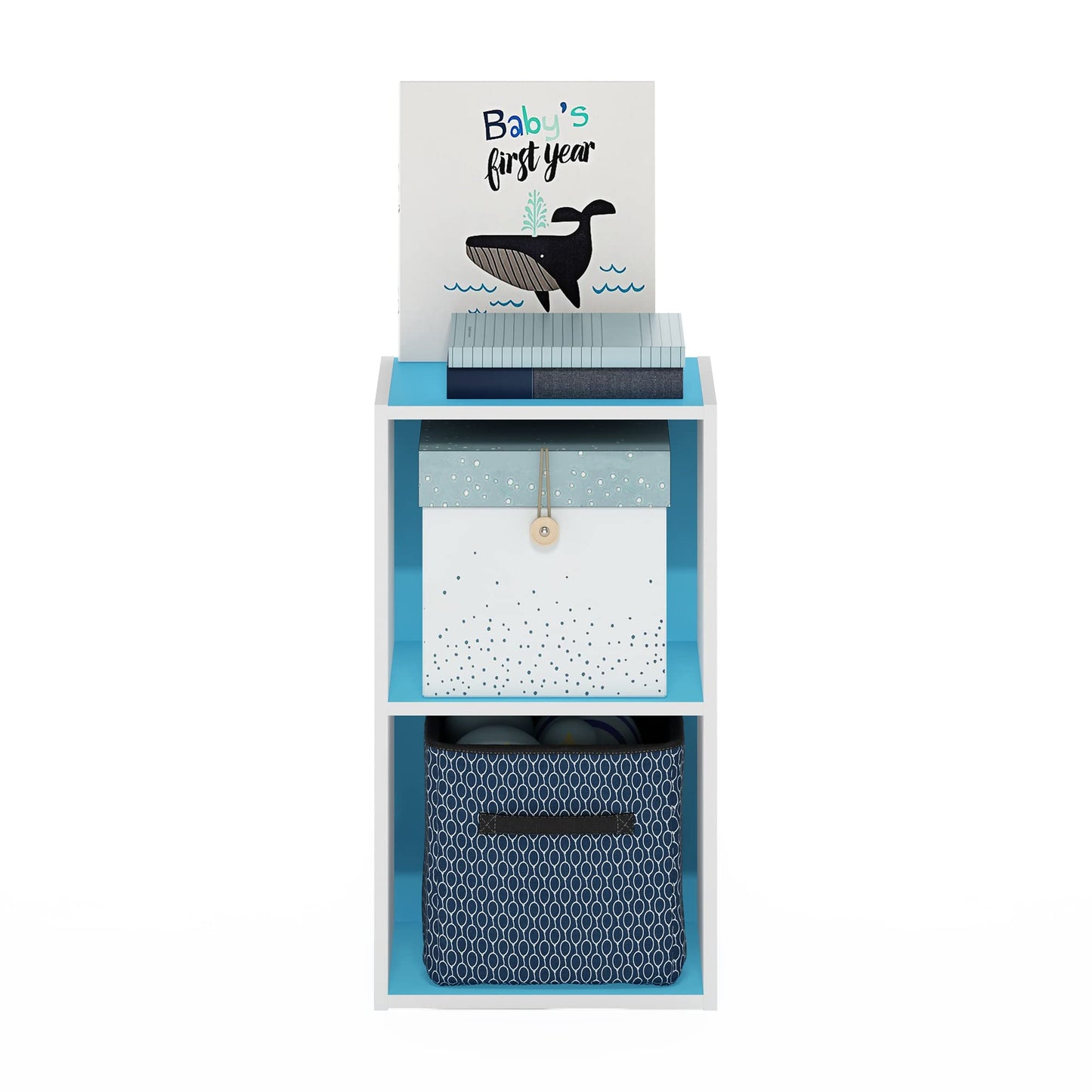 Furinno Luder Bookcase / Book / Storage, 2-Tier Cube, Light Blue/White