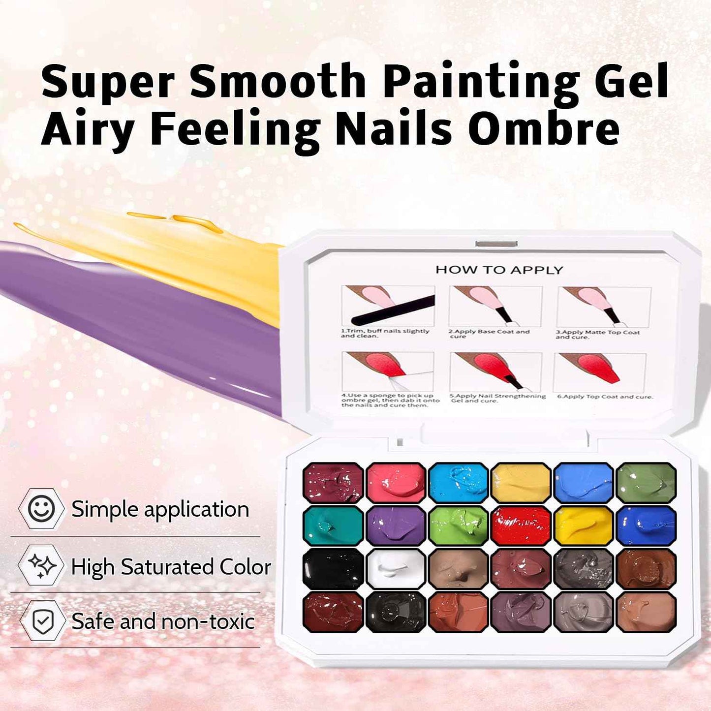 24 Colors Sponge Pat Paint Nail Gel for Drawing Striper Liner Floral Painting Ombre Blush Blooming Aura Gel Polish Nail Art DIY, UV/LED Curing, No Wipe (24 Colors C)