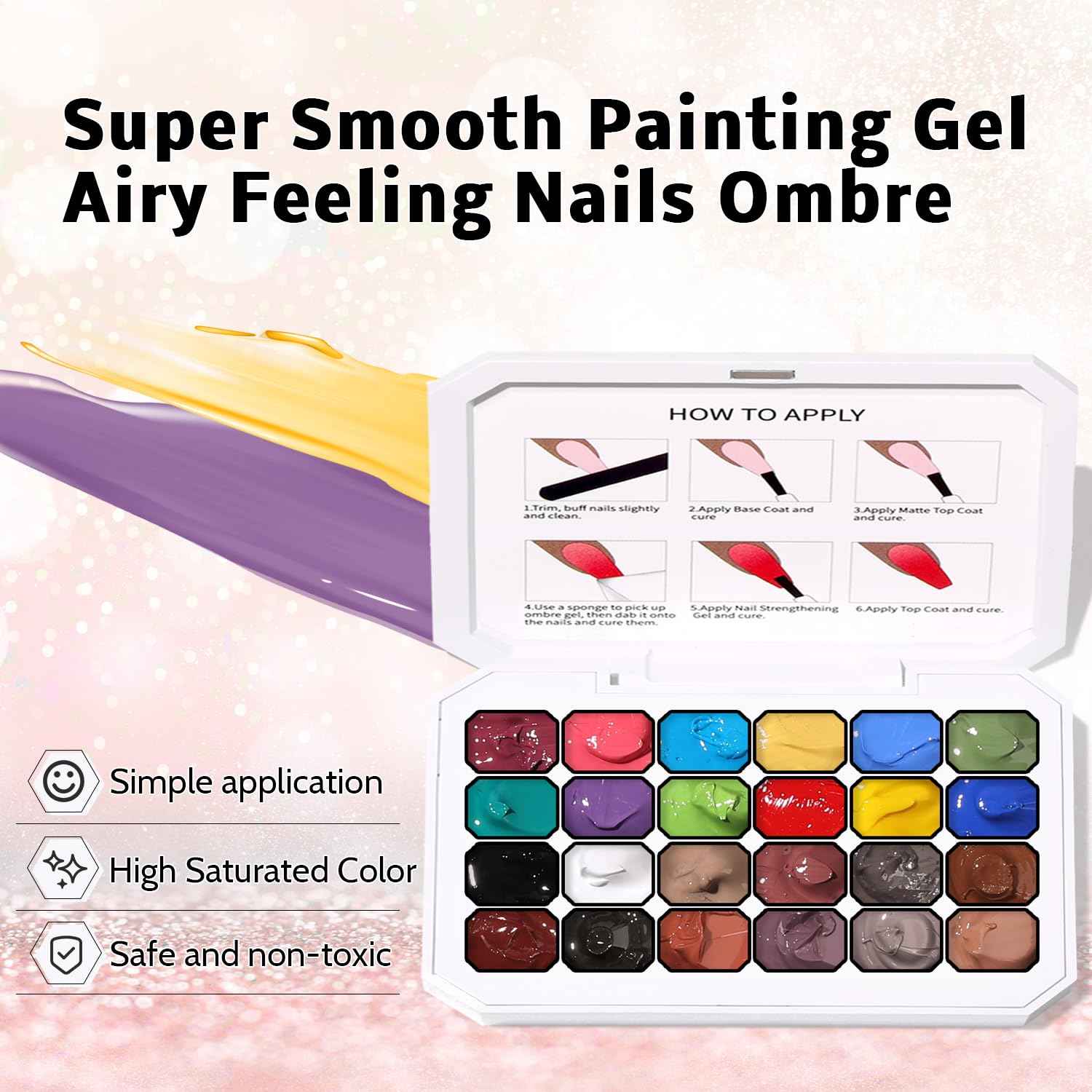 24 Colors Sponge Pat Paint Nail Gel for Drawing Striper Liner Floral Painting Ombre Blush Blooming Aura Gel Polish Nail Art DIY, UV/LED Curing, No Wipe (24 Colors C)
