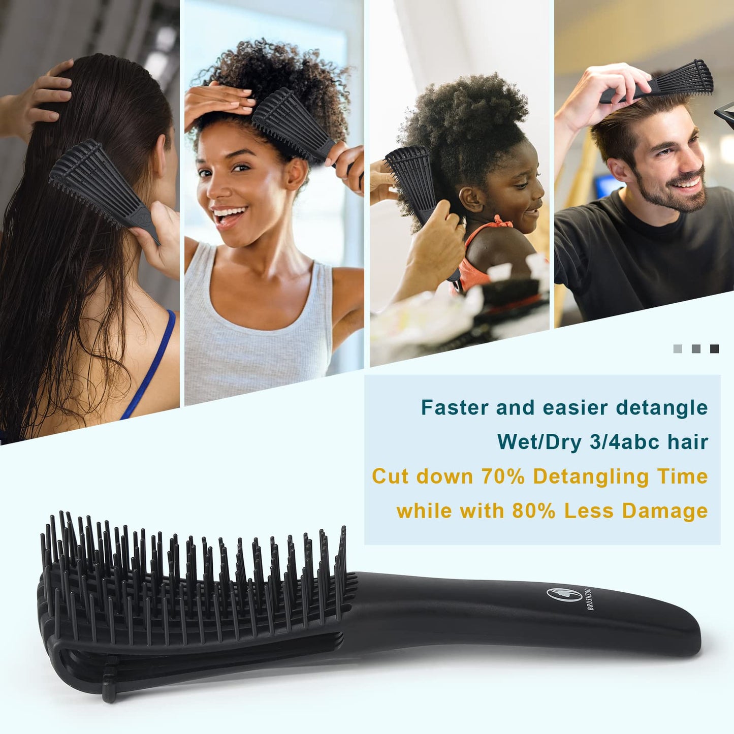 O BRUSHZOO Detangler Hair Brush for Curly Hair, Detangling Brush for Wet Dry Thick Wavy Hair, Curly Hair Brushes for Women Men Kids Styling Defining