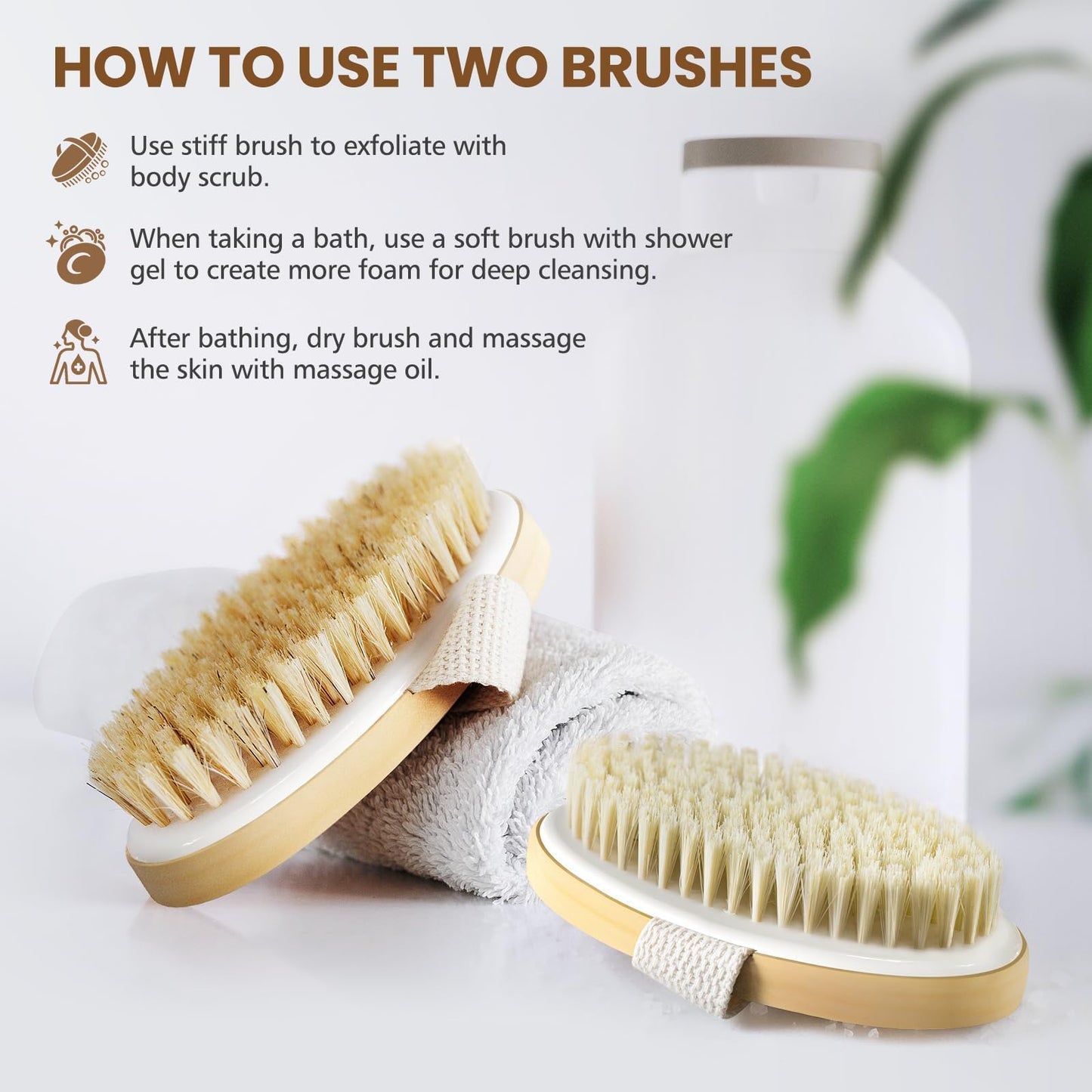 POPCHOSE Dry Brushing Body Brush, Natural Bristle Dry Skin Exfoliating Brush Body Scrub for Flawless Skin, Cellulite Treatment, Lymphatic Drainage and Blood Circulation Improvement