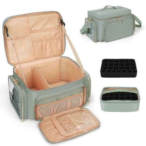 Bagmoly Nail Polish Organizer, Nail Polish Storage Holds 50-70 Bottles & Nail Lamp, Portable Travel Nail Kit Storage Carrying Case Fits Nail Suppiles, Gift for Manicurist, Grils (Green)