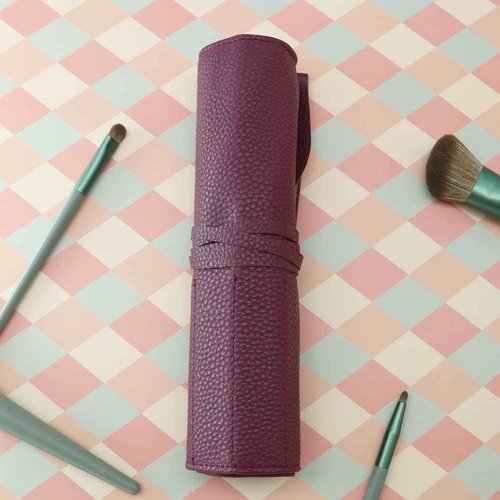 Bird&Fish Makeup Brush Case Travel, makeup brush bag，silicone case roll up bag,Rolling Bag Storage Case PU Leather,Holder Organizer Brushes Pouch Cosmetic Bag for Travel (New Crimson)