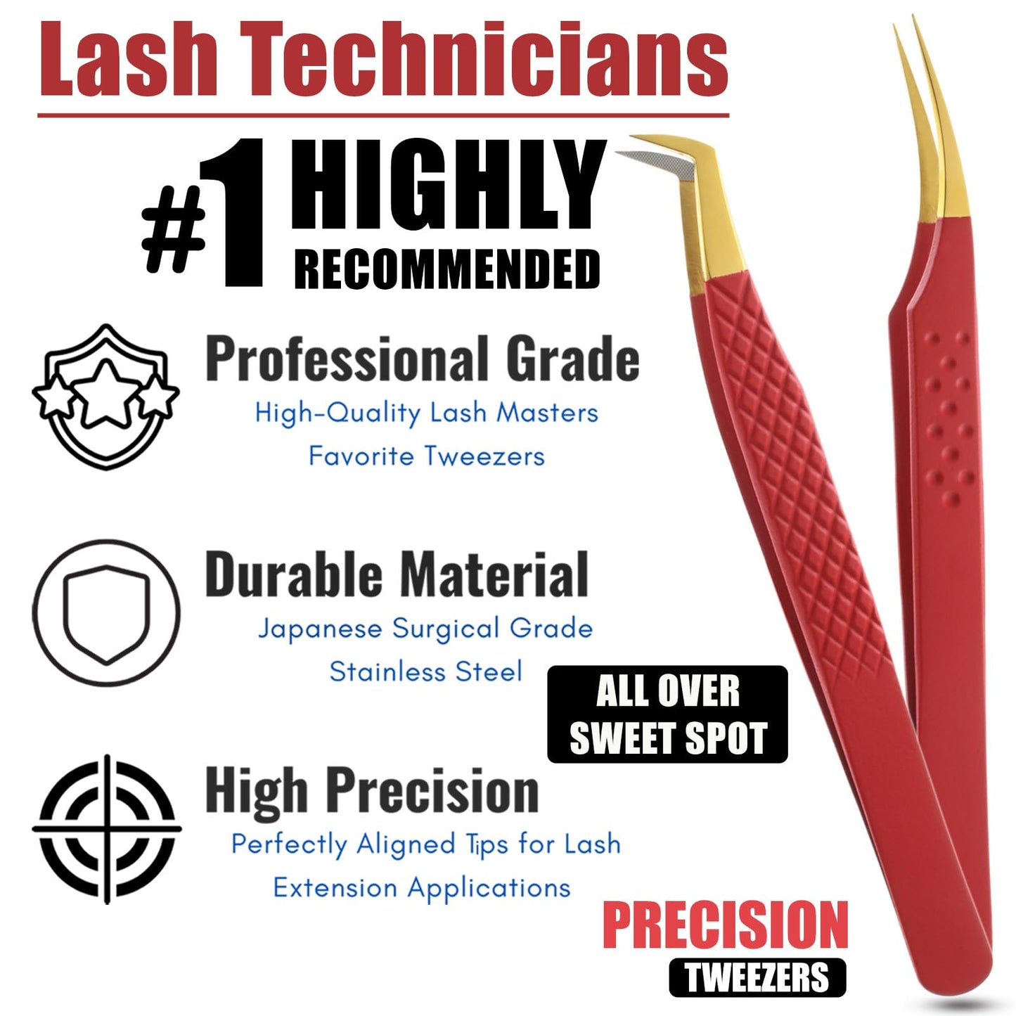 Fiber Tip Lash Tweezers Set for Eyelash Extensions Volume Tweezer and Dolphin-shaped Isolation Tweezer | 2 Pcs Stainless Steel Lash Extension Tweezers (Matte Red Gold Tip)