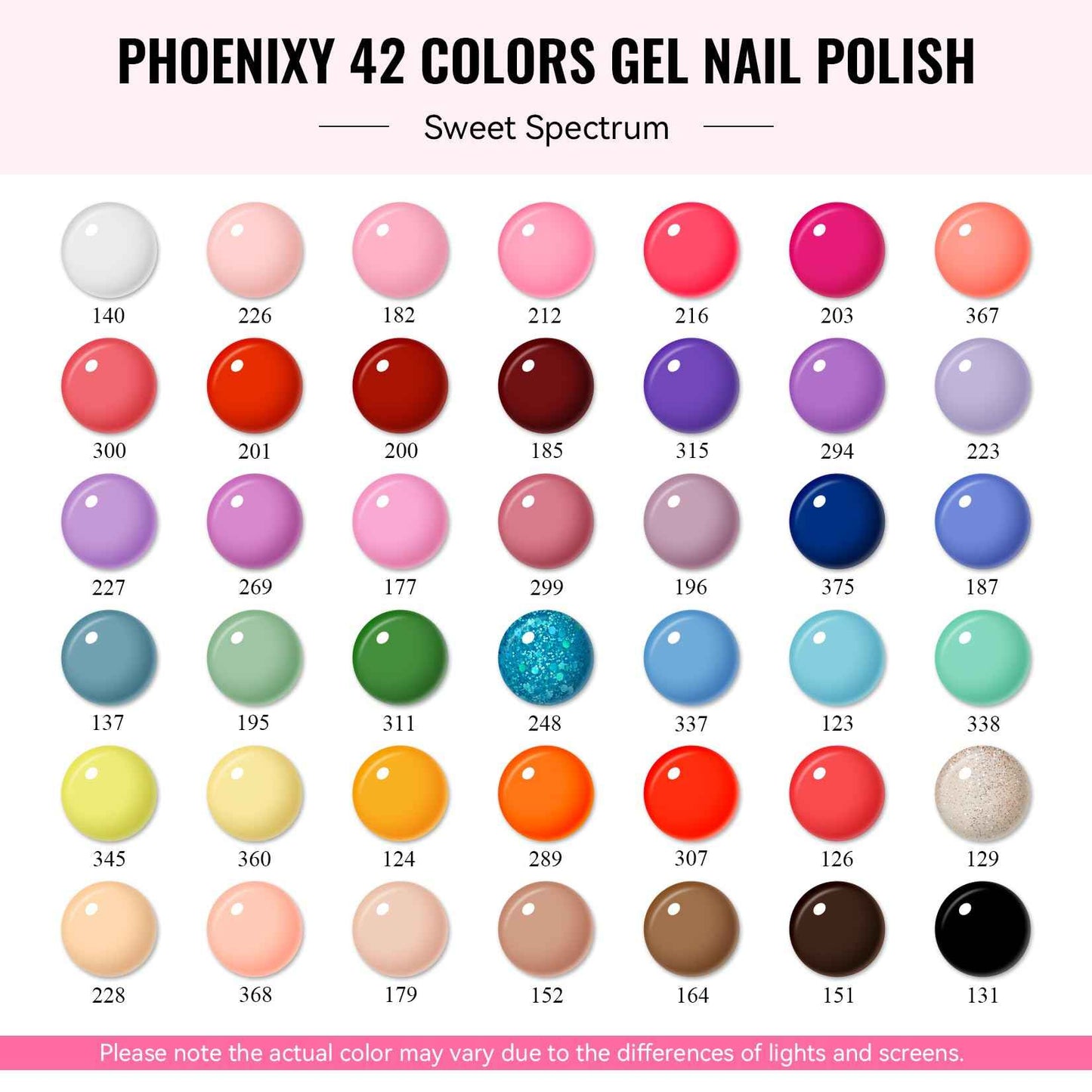 phoenixy 50 Pcs Gel Nail Polish Set, 42 Colors Gel Polish with Base Coat & 4 Effects Top Coat All Seasons Colors Gel Polish Kit Nail Starter Set Gifts for Women Girls