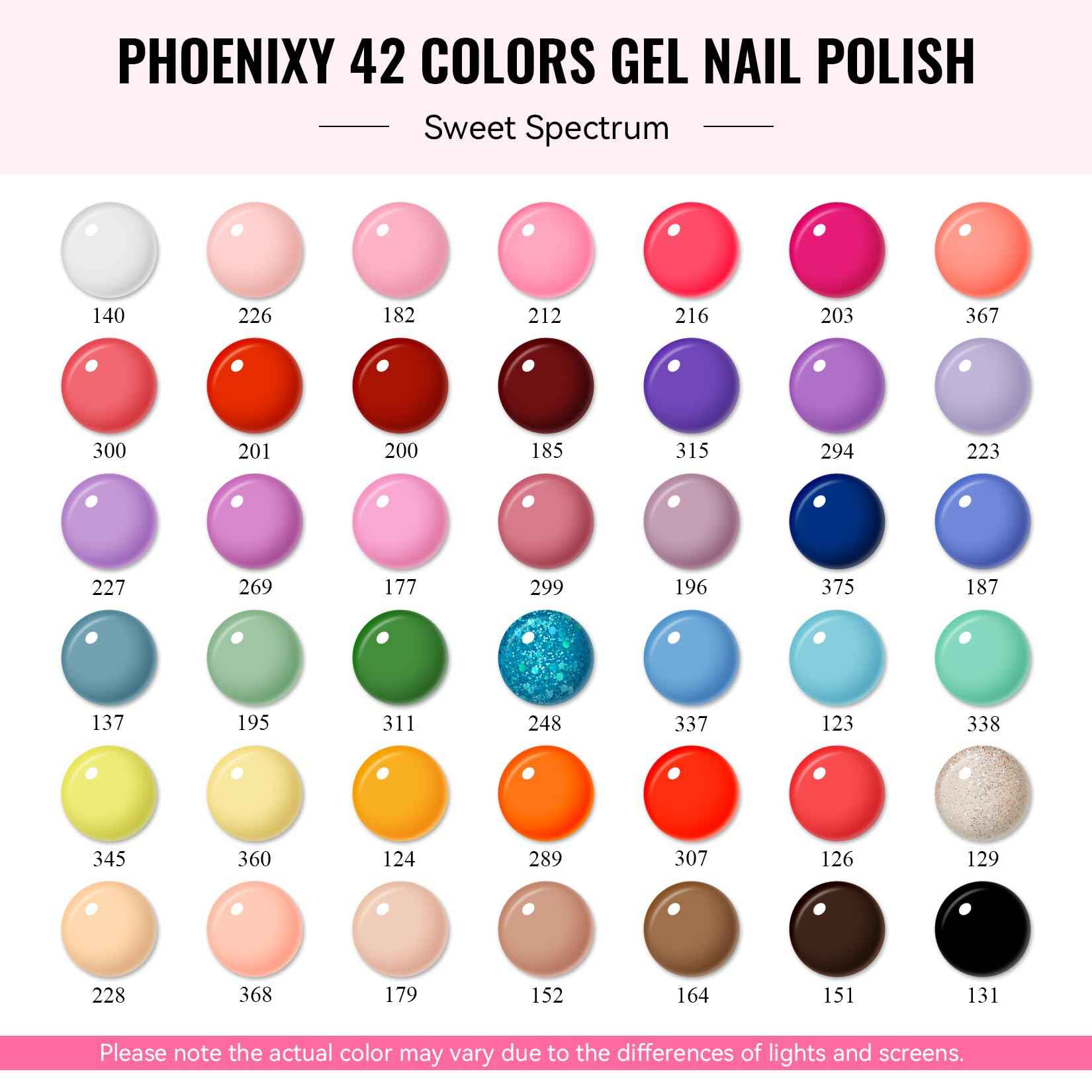 phoenixy 50 Pcs Gel Nail Polish Set, 42 Colors Gel Polish with Base Coat & 4 Effects Top Coat All Seasons Colors Gel Polish Kit Nail Starter Set Gifts for Women Girls