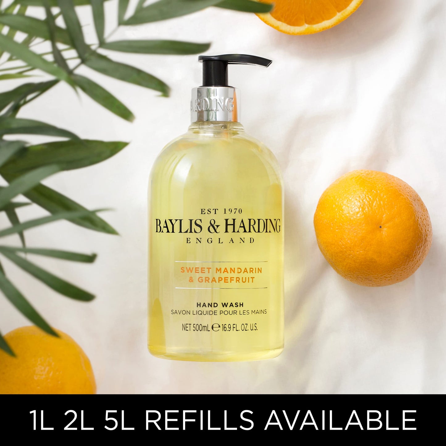 Baylis & Harding Liquid Hand Soap Wash with Dispenser, Sweet Mandarin & Grapefruit, 16.9oz/500ml (3-Pack)