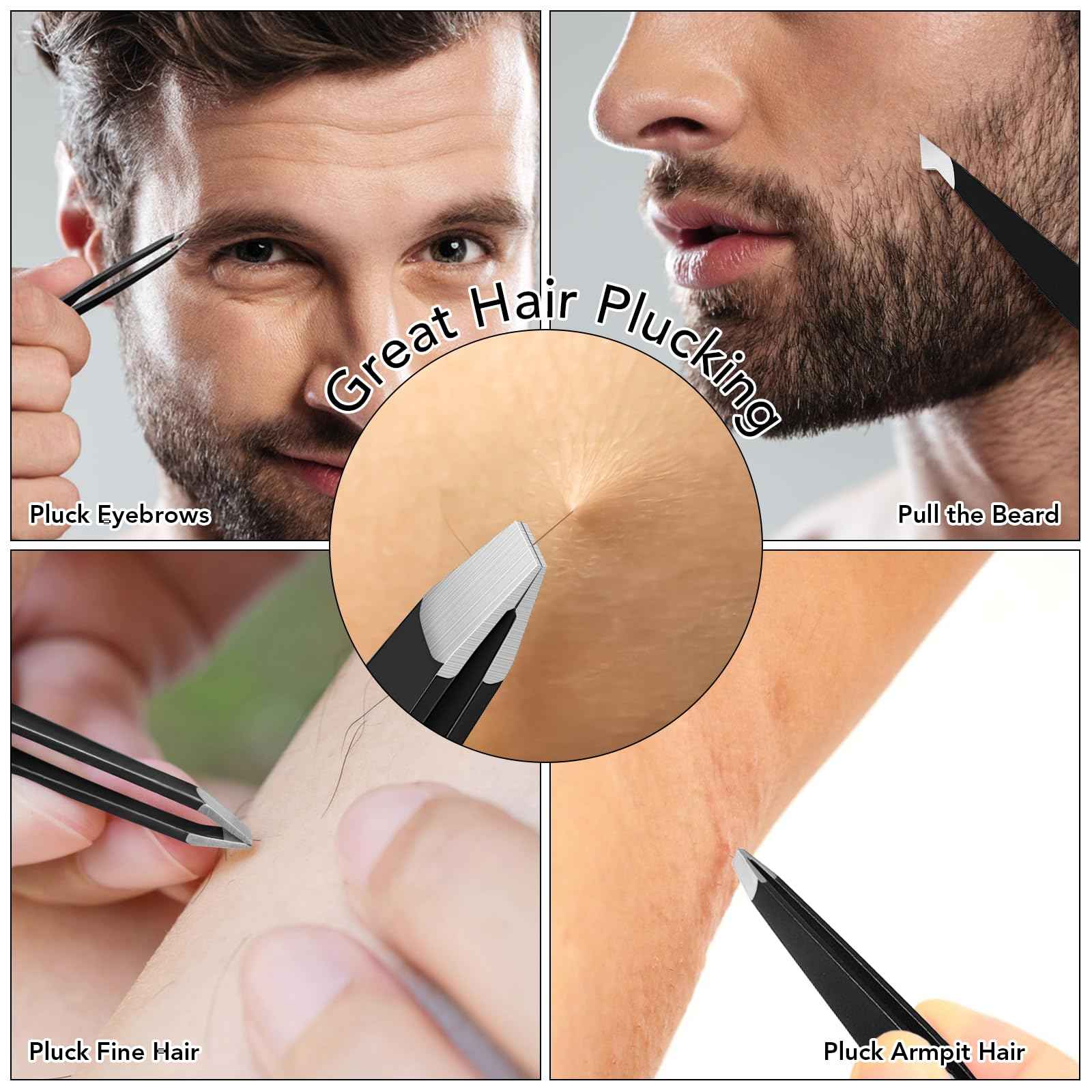 Tweezers Set for Facial Hair Women, 8Pcs Precision Eyebrow Tweezer Nail Clipper Set Eyebrow Pluckers Men for Ingrown Hair Removal(Black)