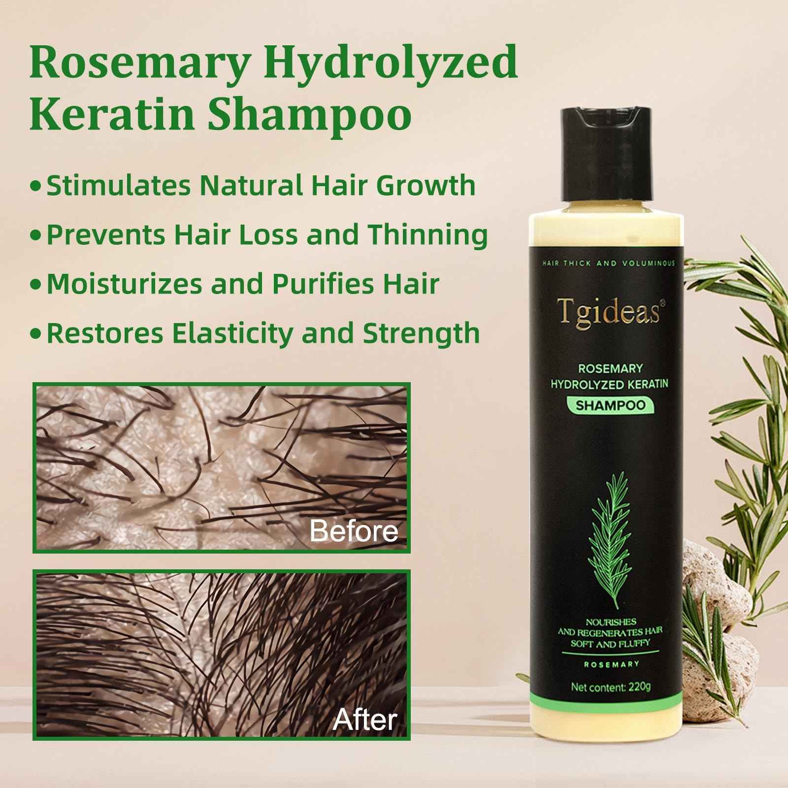 Tgideas Rosemary Biotin Shampoo - Volumizing, Sulfate-Free, for Thinning, Dry, Damaged Hair, Vegan, Color-Safe, 14.8fl oz