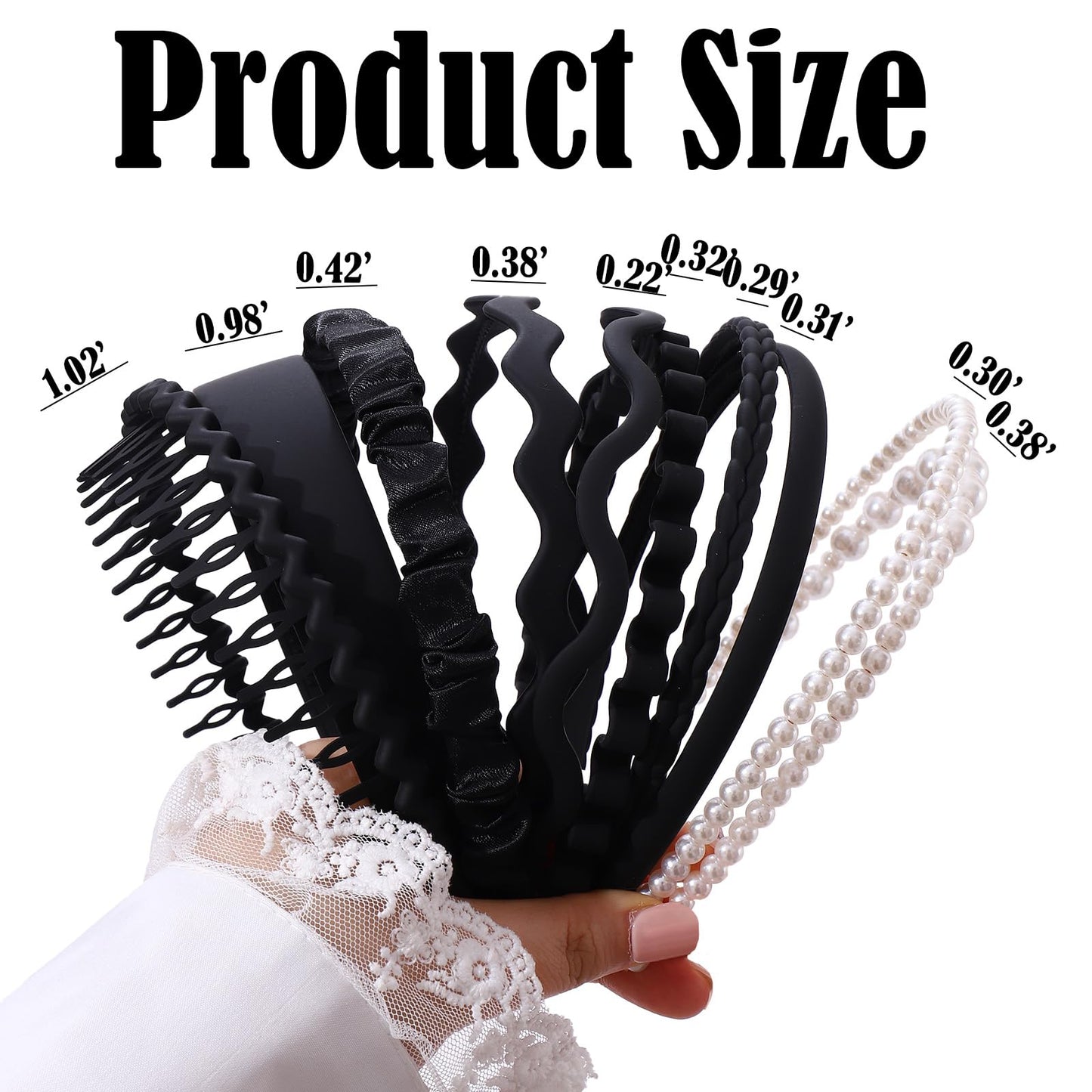 AUDTOPE 10Pcs Headbands for Women, Non Slip Plastic Headbands with Teeth Comb Hair Bands Pearl Headbands Pleated Headband Wide Thin Plastic Head Bands Hair Accessories for Women Girls, Black