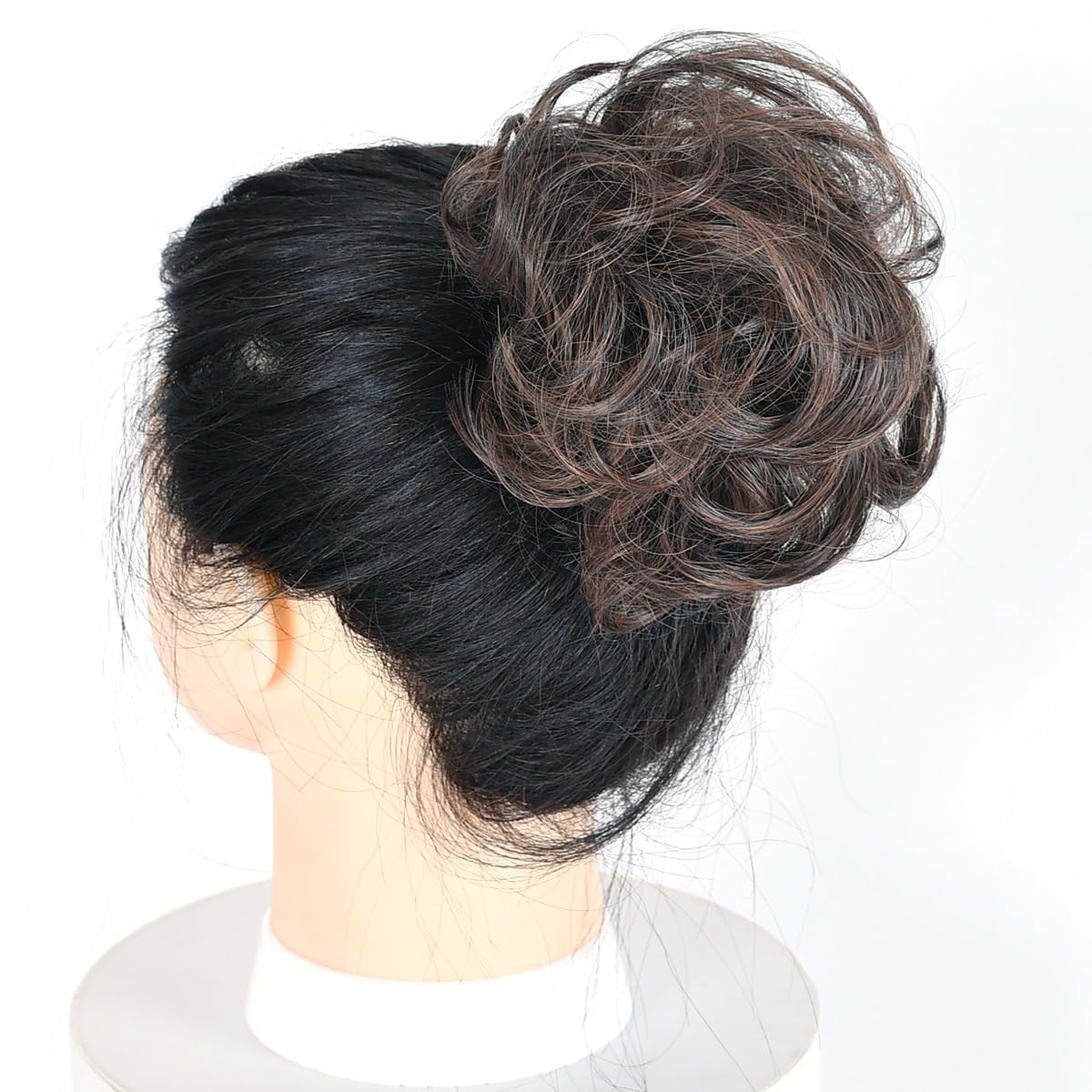 Messy Hair Bun Chignon Donut Hair Pad Elastic Hair Rope Rubber Band Synthetic Hairpiece Black Mix Dim Gray Color (9TDimgray)