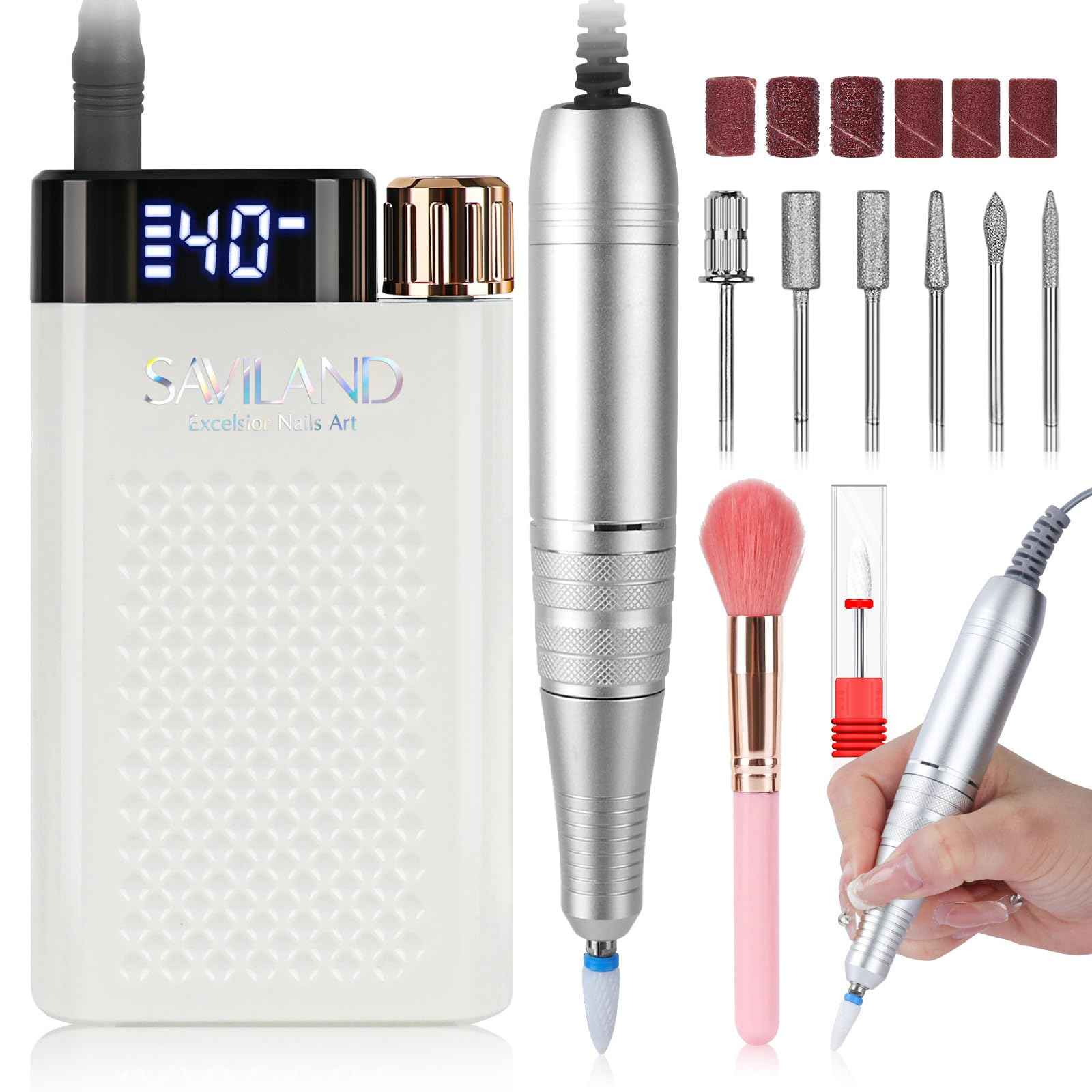 SAVILAND Nail Drill Professional: 40000RPM Nail Drill Machine Faster Removel Any Acrylic Nails, Powerful & Anti Shaking for Nail Salon & Pedicure