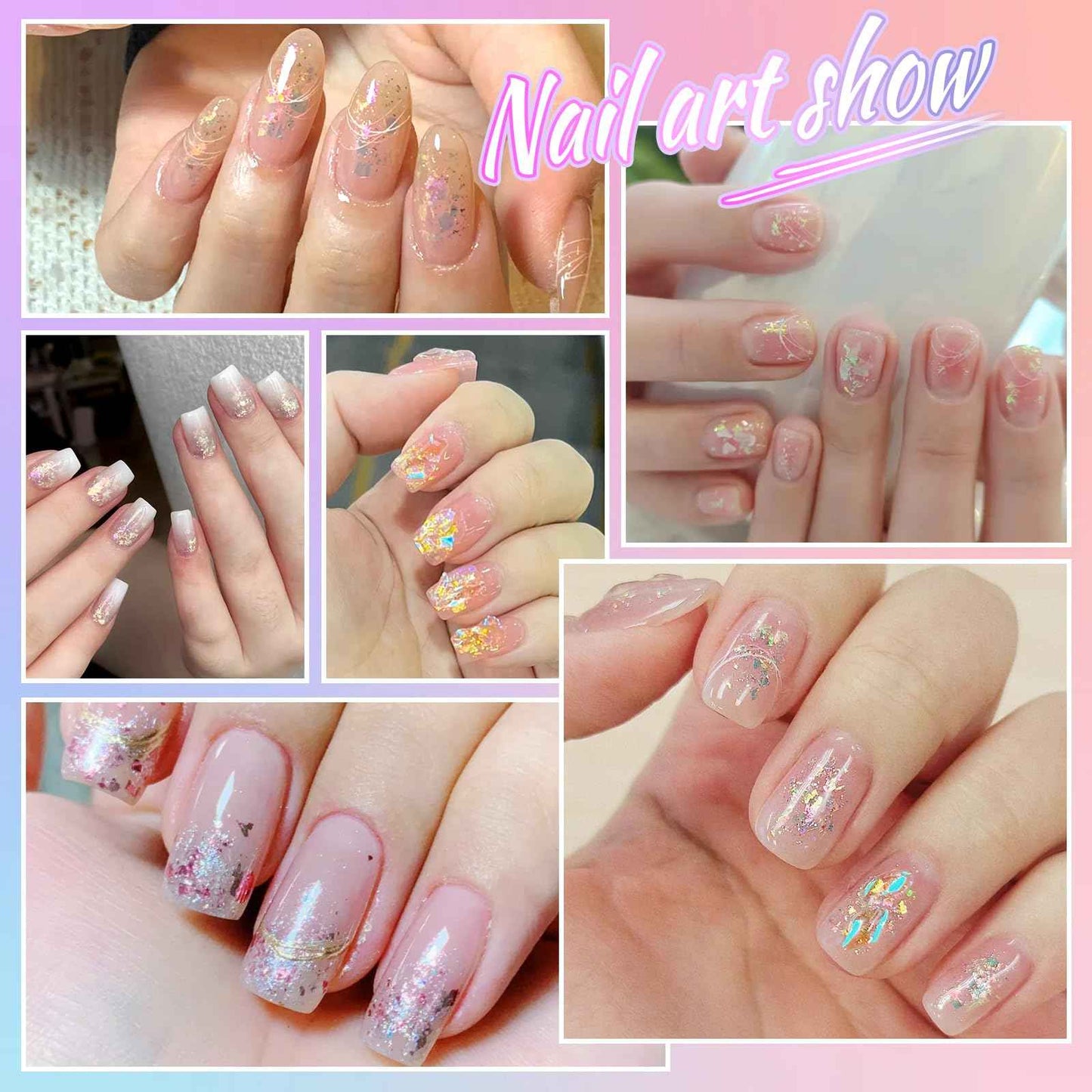 Laza Silver White Pearlescent Nail Flakes Glitter Irregular Opal Nail Foil Flakes Chunky Confetti Moonlight Chrome Sequins Aurora Fairy Dust for Mermaid Nails Design, Nail Decorations for Nail Art