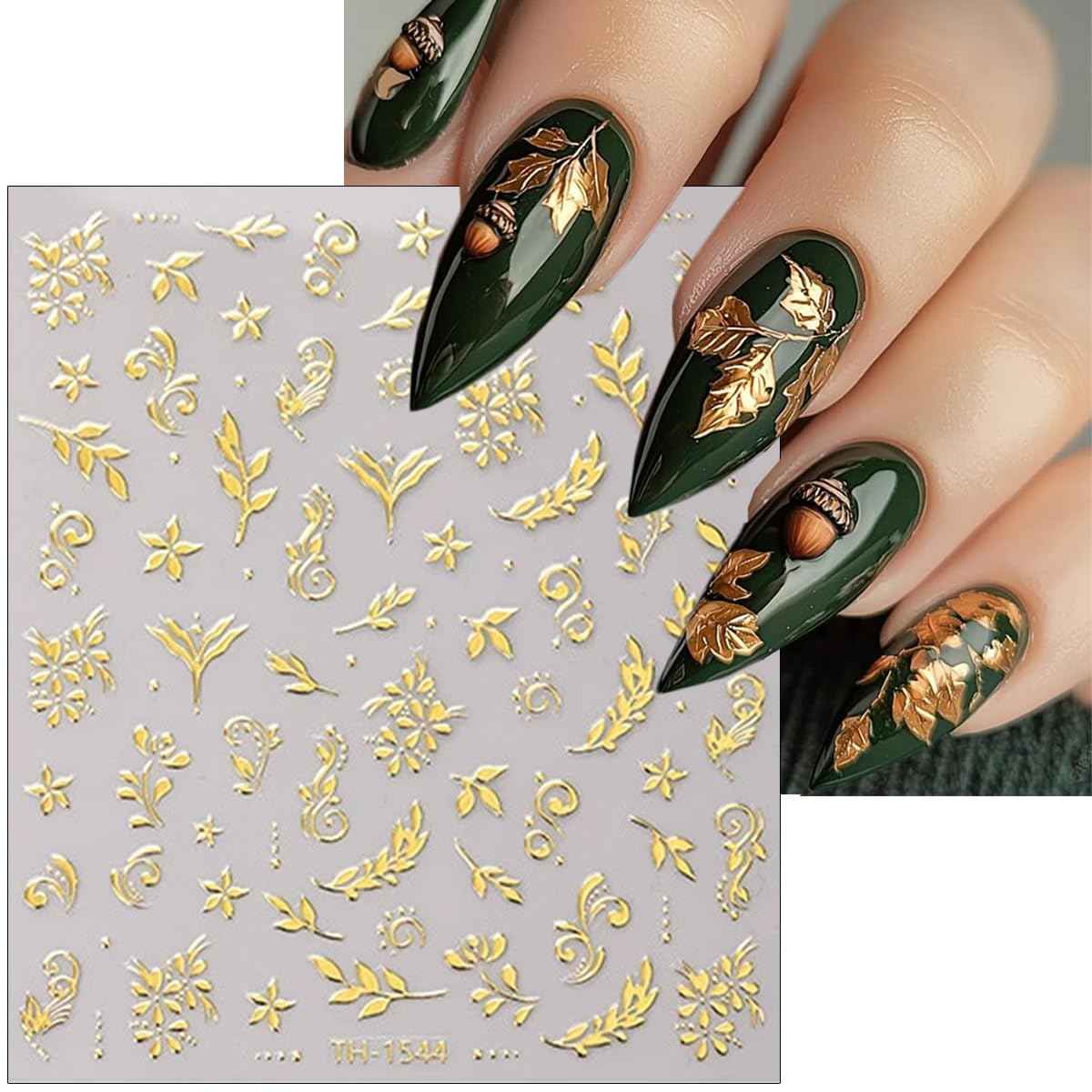 6Pcs Gold Nail Art Stickers 3D Metallic Floral Leaf Nails Decals Gold Cherry Blossom Flower Nail Stickers Butterfly Nails Art Design Supplies for Women Girl Spring DIY Manicure Decoration Accessories
