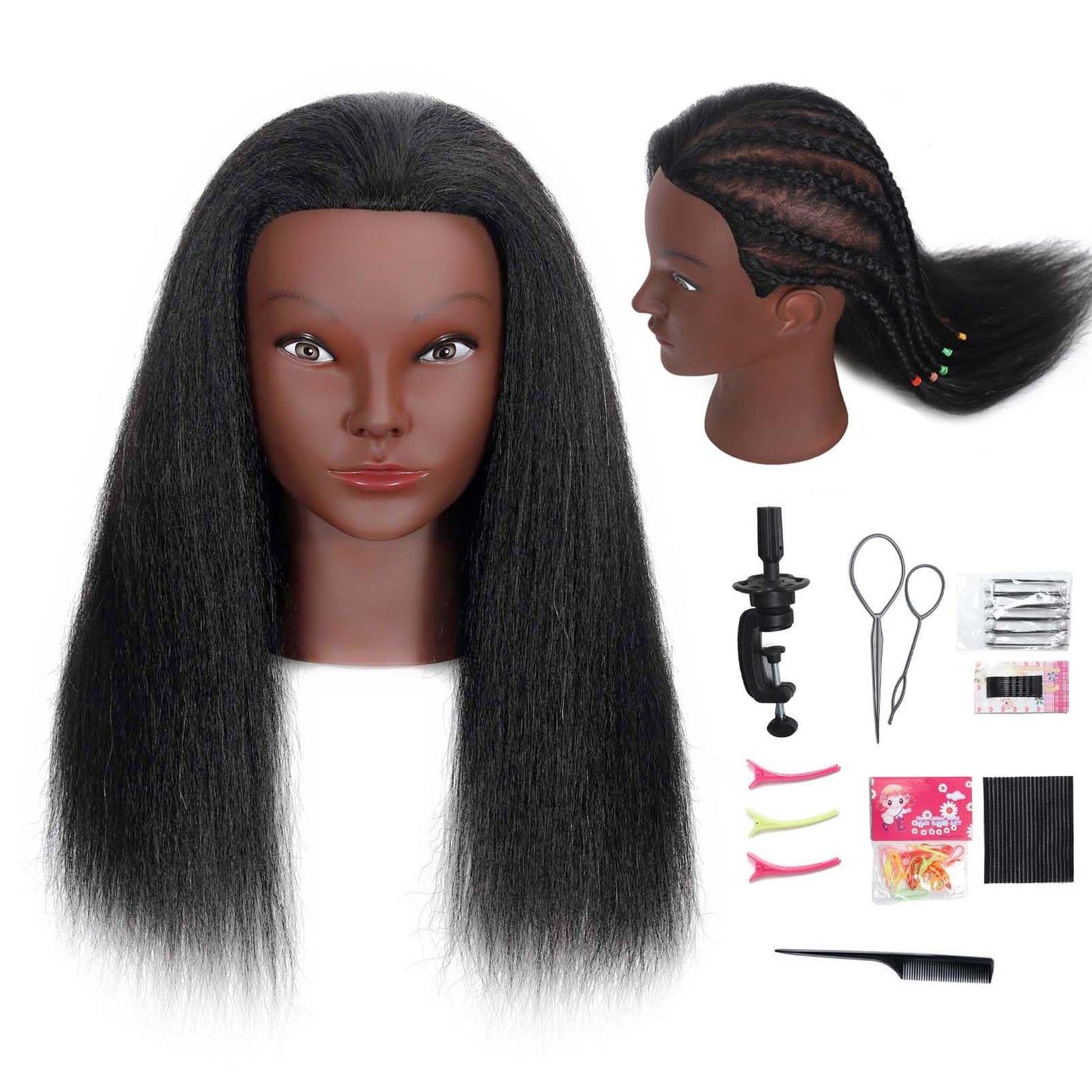 Opini 16" Mannequin Head Human Hair with 100% Real Hair Cosmetology Mannequin Doll Head for Hairdresser Practice Braiding Hairstyling with Free Table Clamp Stand (16 Inch)