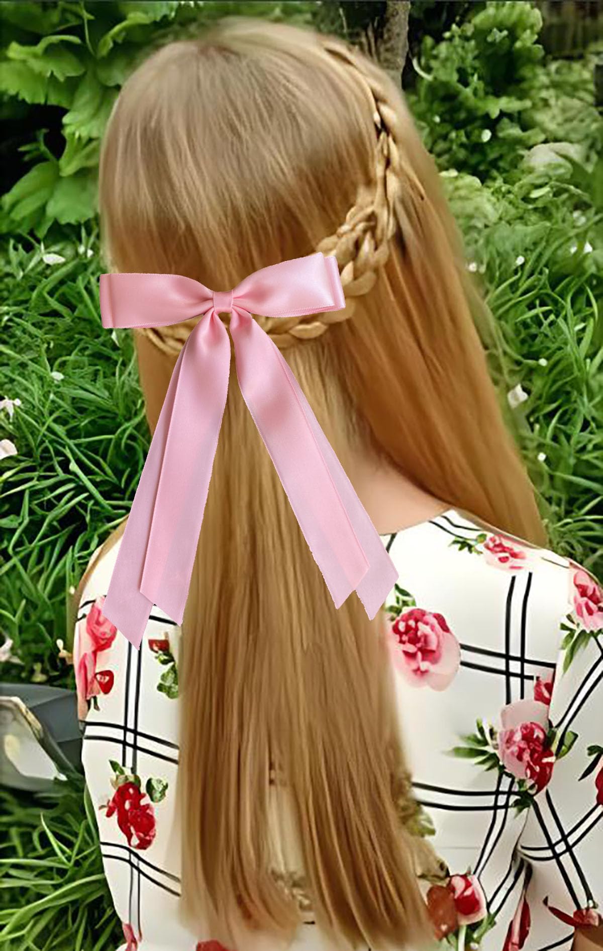 Silky Satin Ribbon Bow Hair Clips for Women Bowknot Hair Ponytail Holder Accessories for Women Girls Toddlers Teens Kids Party Wedding Prom Daily Outfits (Beige+Pink)