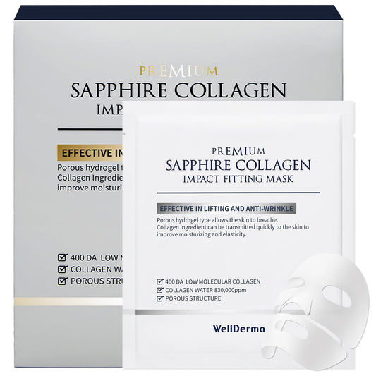 WELLDERMA Sapphire Collagen Face Mask 8ea - Overnight Hydrating & Firming Korean Hydrogel Mask with High Norwegian Collagen Content - Deep Absorption, Moisturizing, Elasticity Boost for All Skin Types