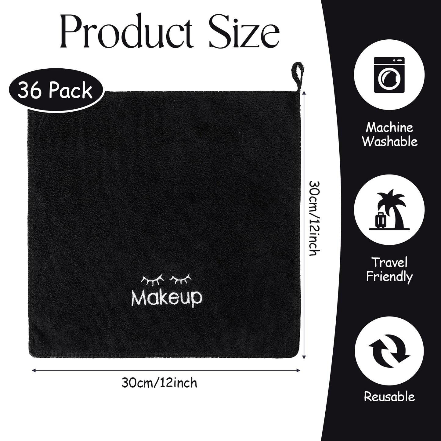 Macarrie 36 Pcs Makeup Remover Cloth Makeup Towels Face Washcloth Soft Microfiber Makeup Wash Cloths Black Cloth Make Up Washing Face Cloth Makeup Rag Facial Towel for Skin Care(Black)